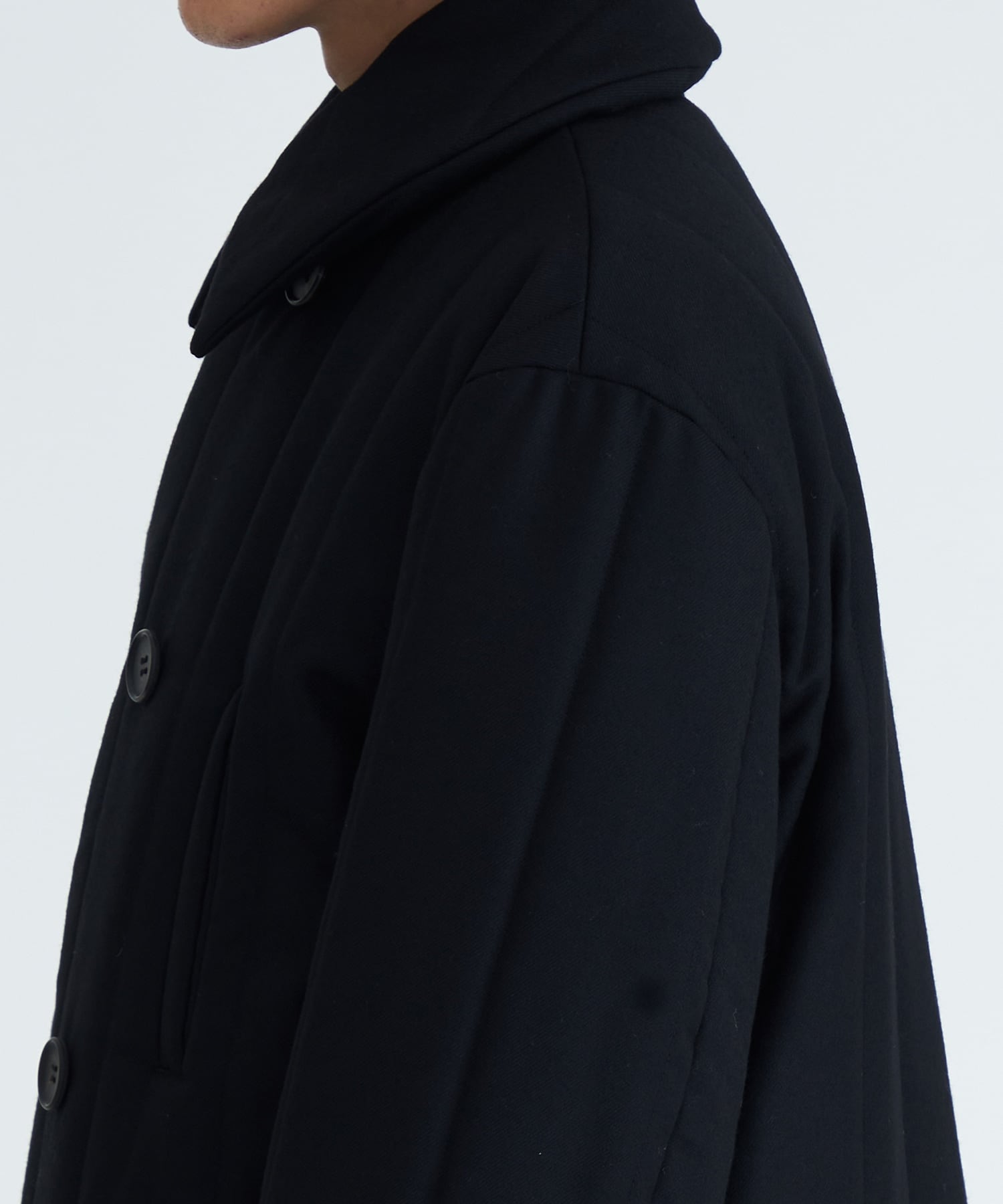Wool Stripe Quilted Double-Breasted Coat MATSUFUJI