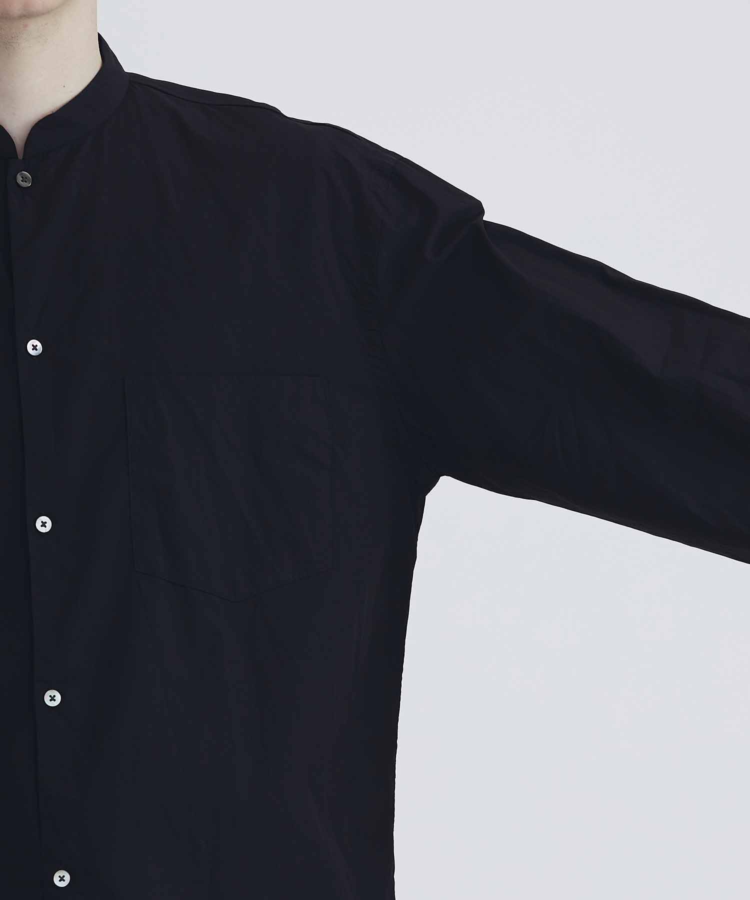 Chambray Stand Collar Cuffless Shirt blurhms