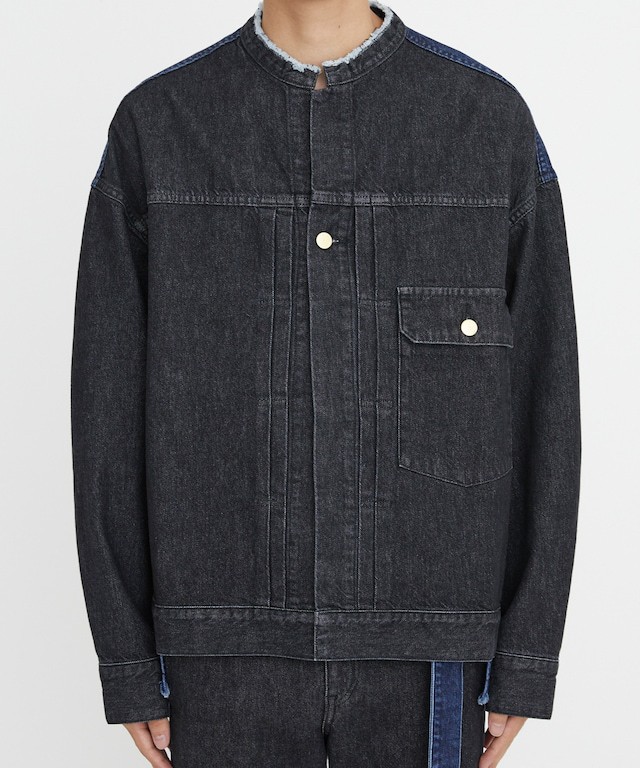 Cut-off Band Collar Denim Blouson | CULLNI