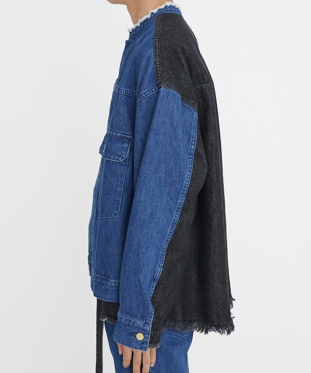 Cut-off Band Collar Denim Blouson | CULLNI