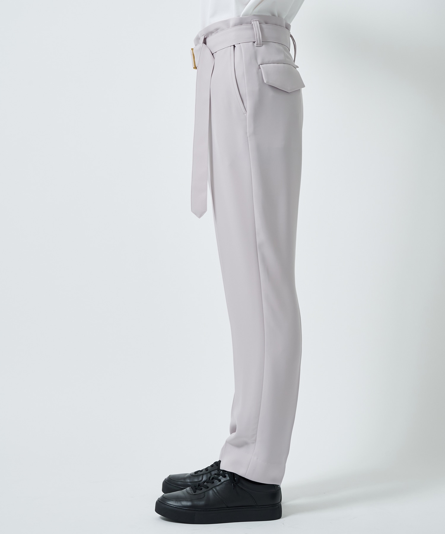 Double Satin Slim Pants with Long Belt(1 LIGHT GREY): CULLNI: MENS 
