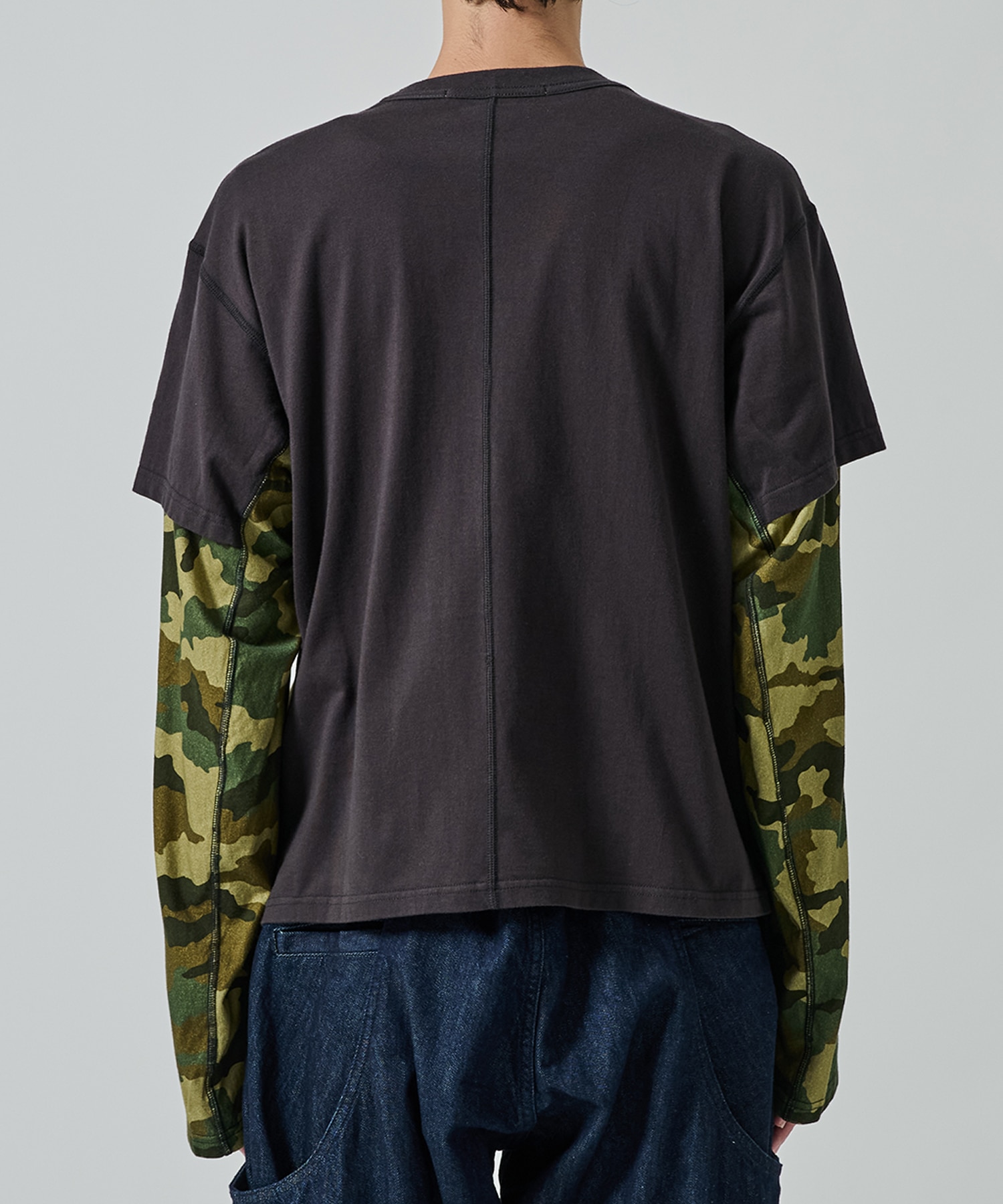 別注 PANELED LAYERD SLEEVE T-SHIRT NVRFRGT