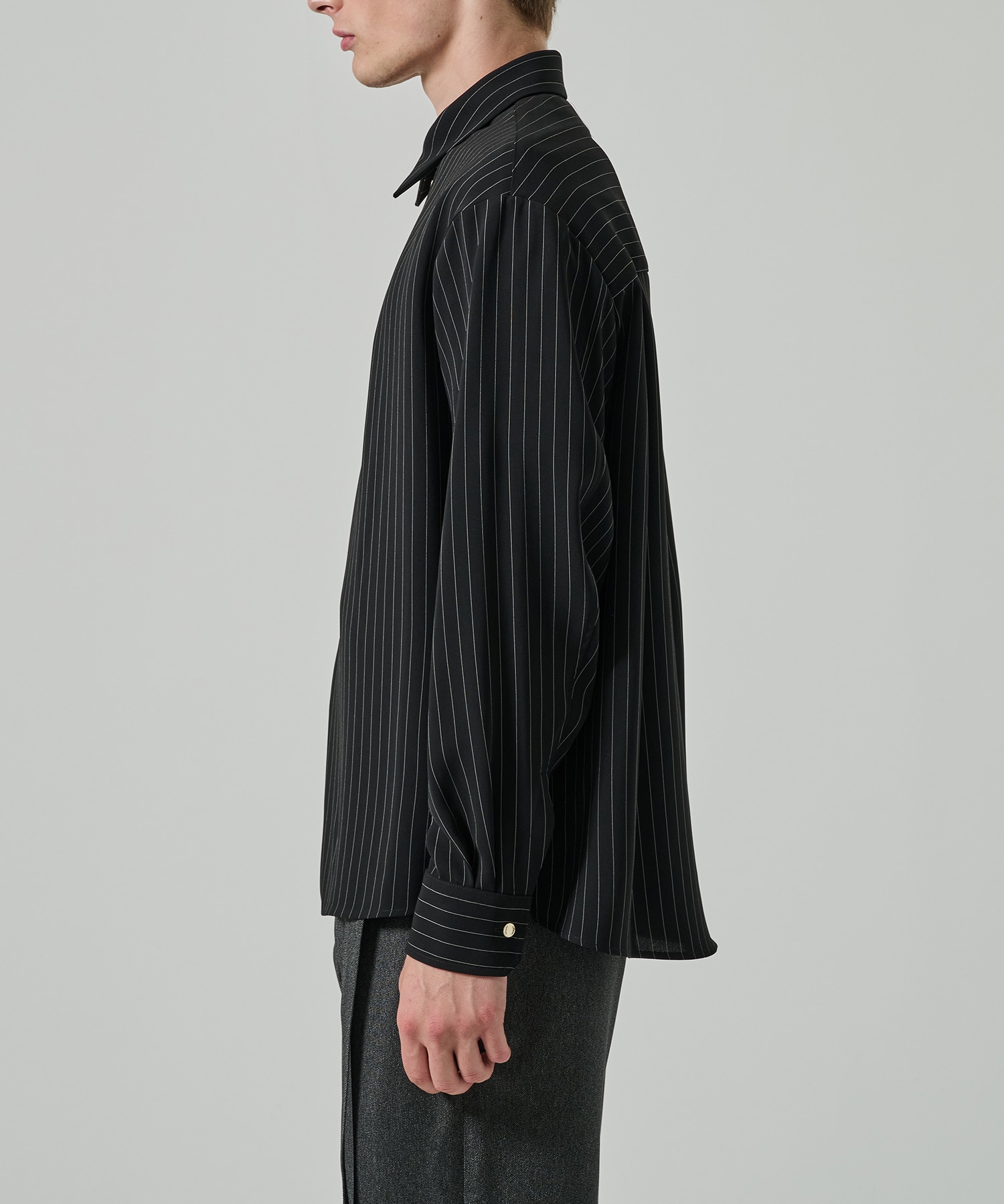 Stripe Double Cloth Zip Up L/S Shirt CULLNI