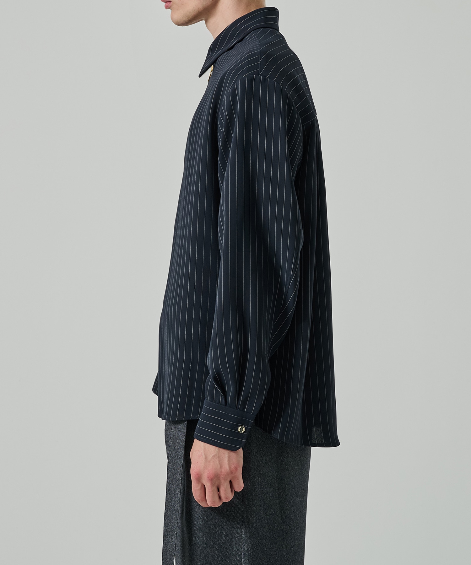 Stripe Double Cloth Zip Up L/S Shirt CULLNI