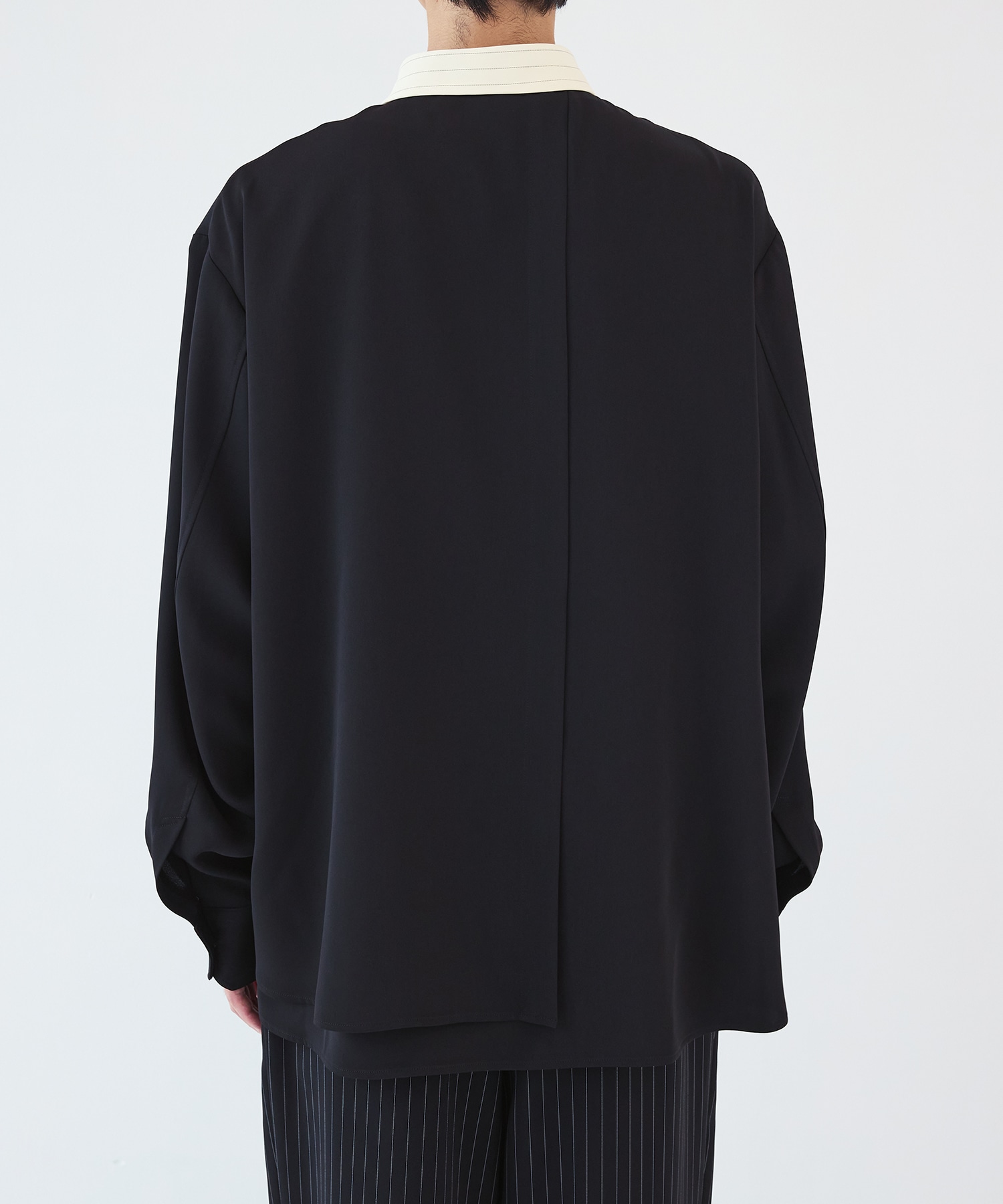 Stripe Collar Double Cloth Asymmetrical Layered Shirt CULLNI