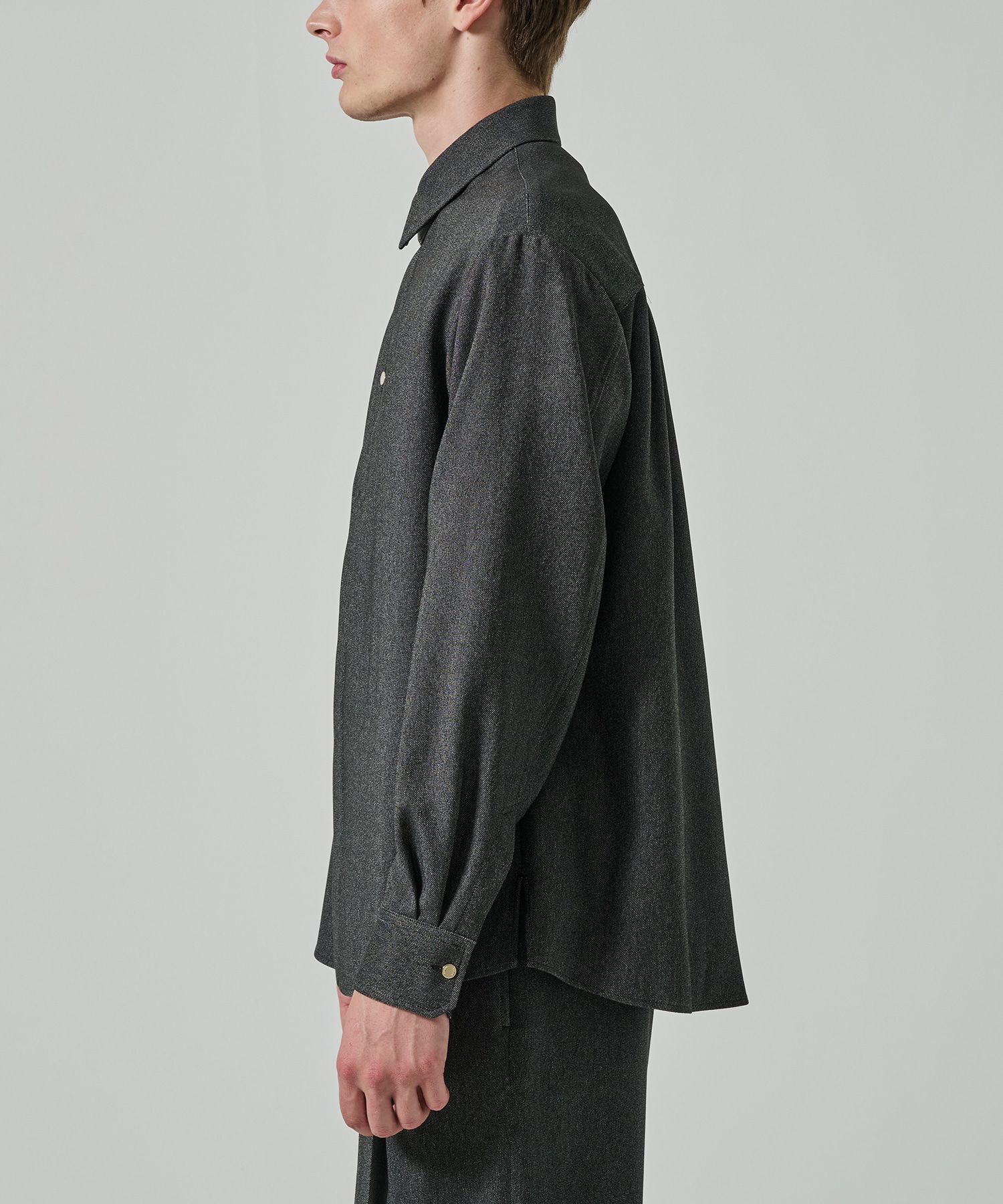 Faux Denim Front Fly Chin Tab Shirt CULLNI