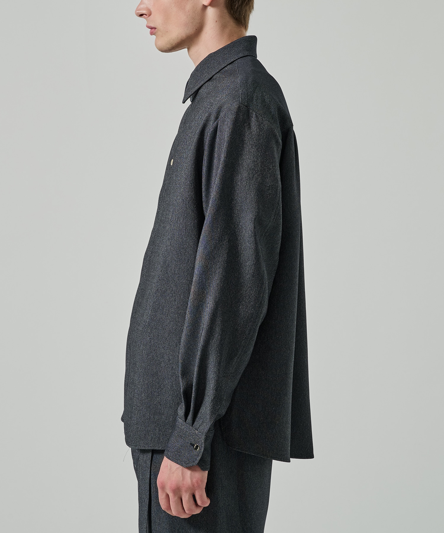 Faux Denim Front Fly Chin Tab Shirt CULLNI