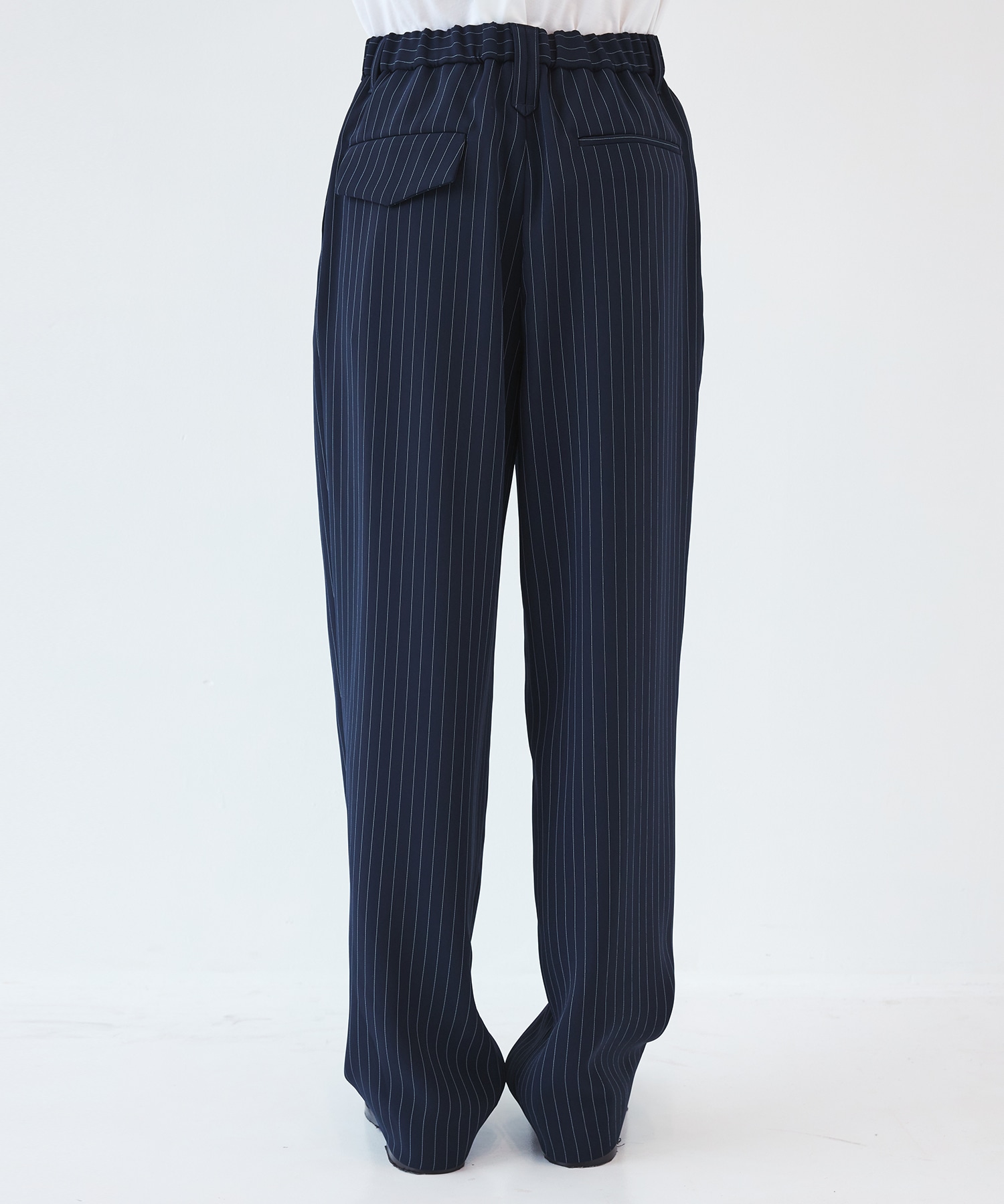 Stripe Double Cloth 3Tuck Semi Wide Pants CULLNI
