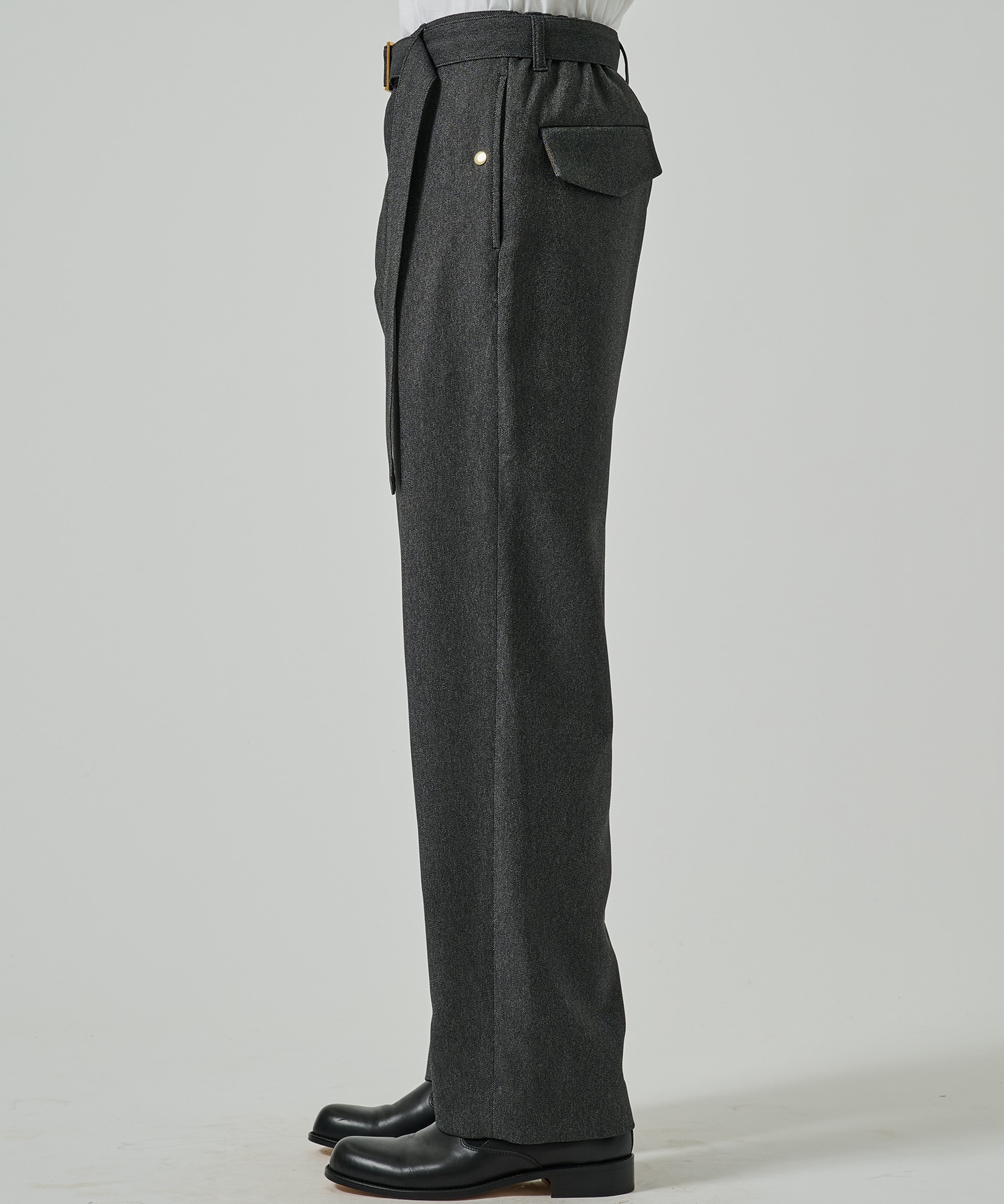 Faux Denim 1Tuck Semi Wide Pants with Long Belt CULLNI
