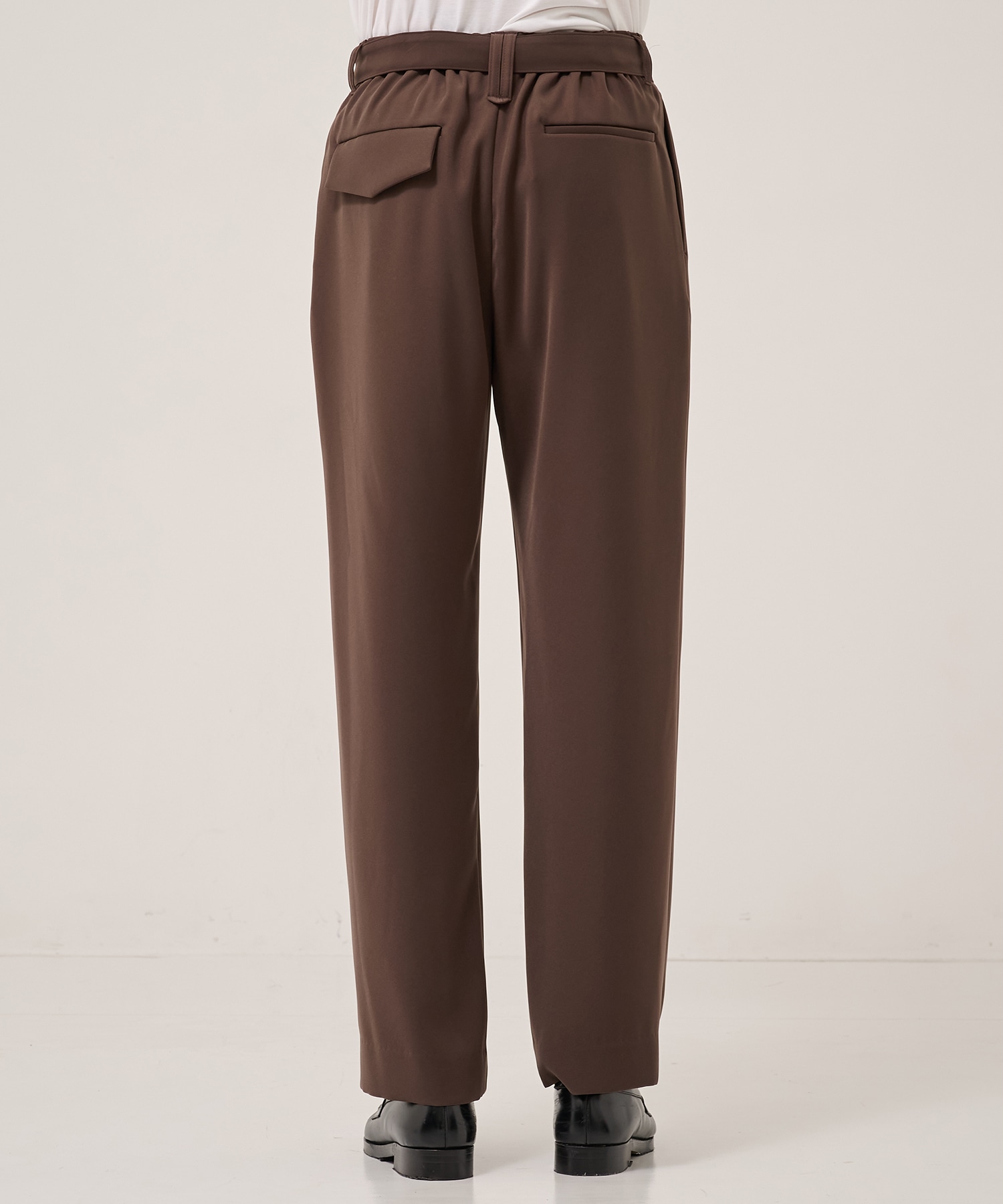 Double Cloth Twill 1Tuck Semi Wide Pants with Long Belt CULLNI