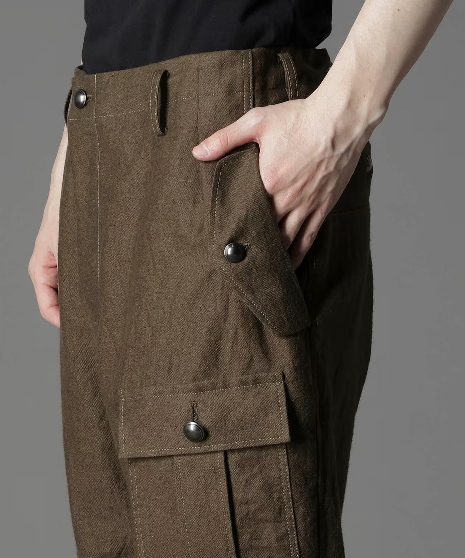 COTTON FLAX MOLESKIN POCKET SLIM PANTS GroundY