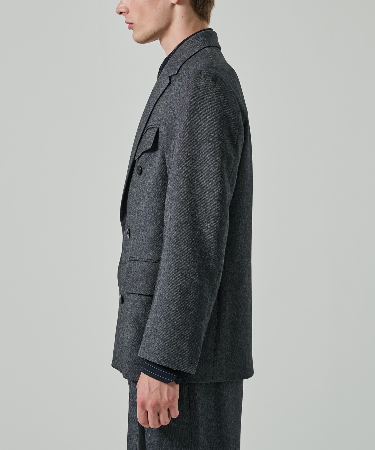 Faux Denim Slant Belt Tailored Jacket CULLNI