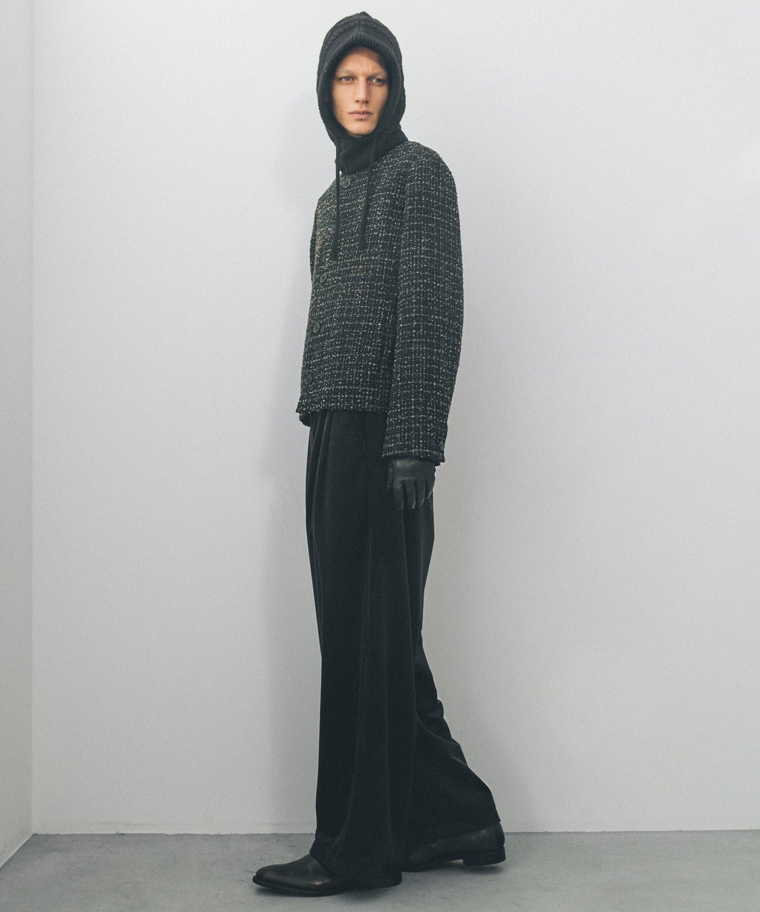FANCY TWEED NO-COLLAR JACKET JUHA