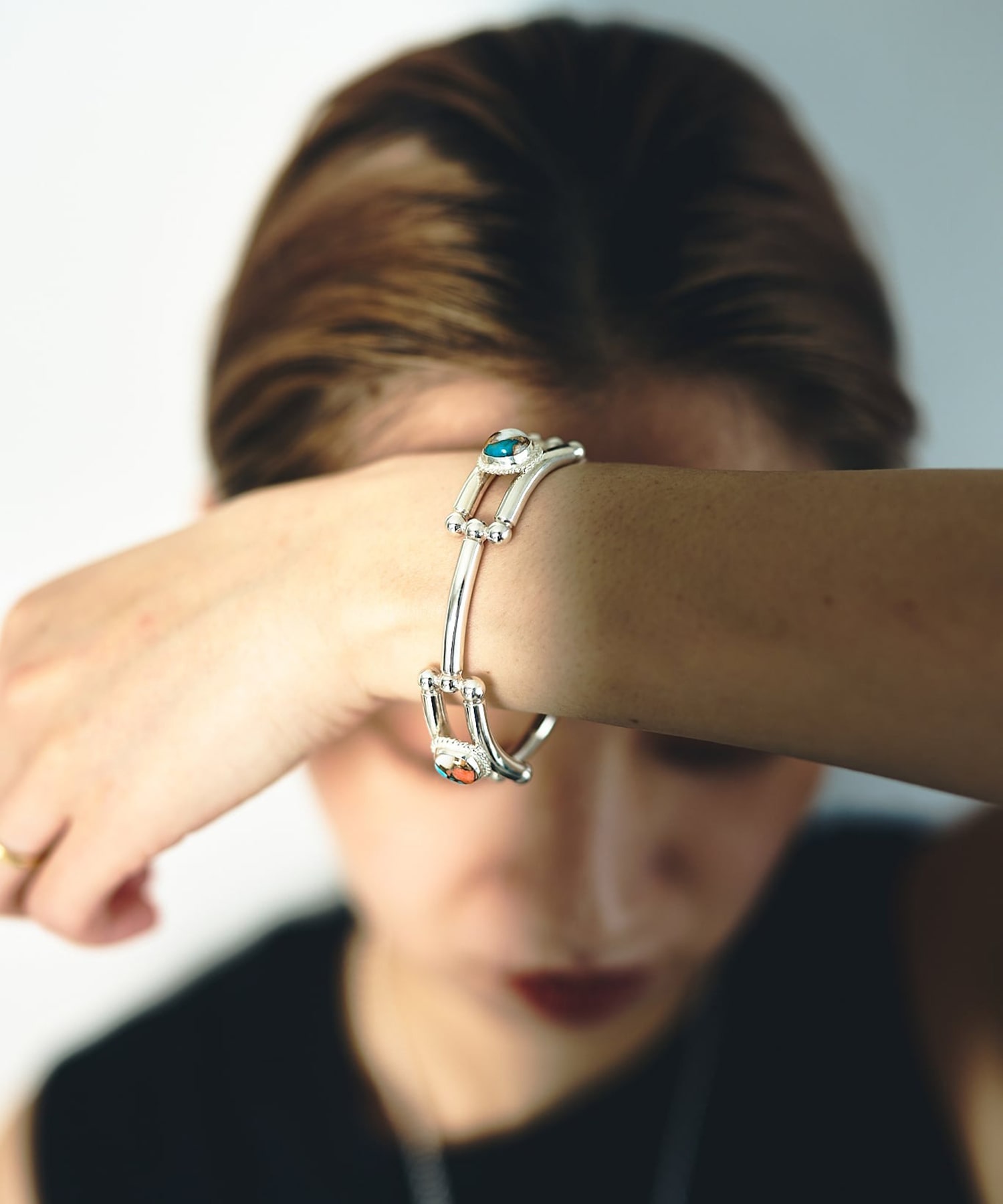 BN-094 Beastplate Bangle (Double copper turquoise) WAKAN SILVER SMITH