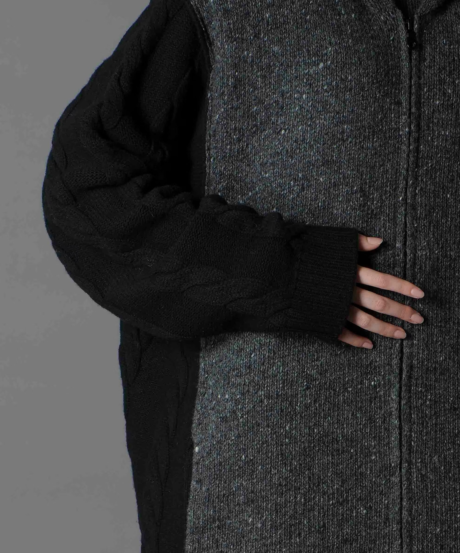 FINE MERINO WOOL CABLE SWITCH UNBALANCE HOODIE GroundY