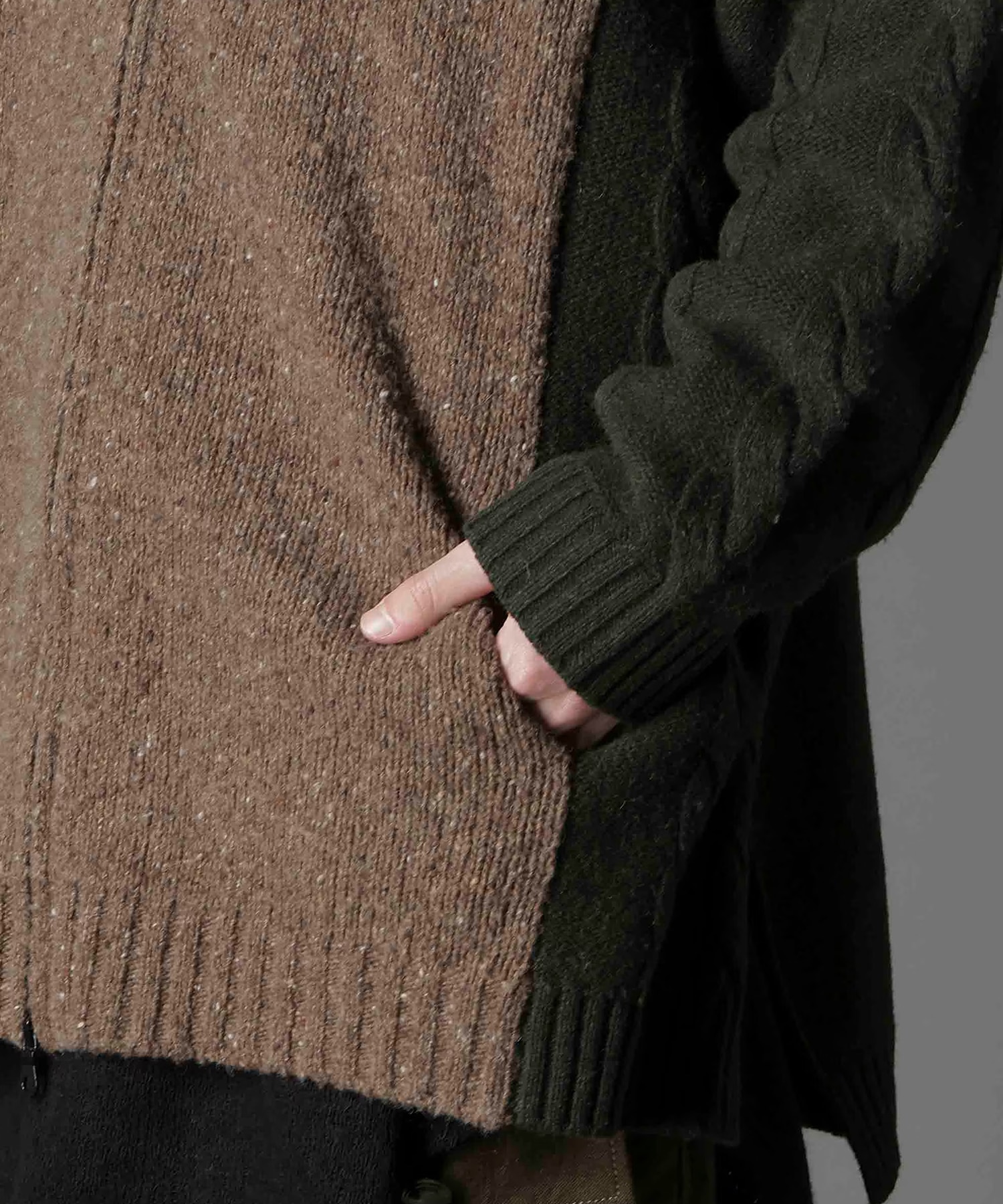 FINE MERINO WOOL CABLE SWITCH UNBALANCE HOODIE GroundY