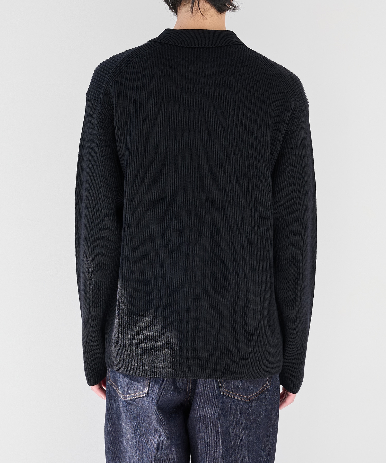 SOLID WOOL RIB POLO ZIP UP CARDIGAN BATONER