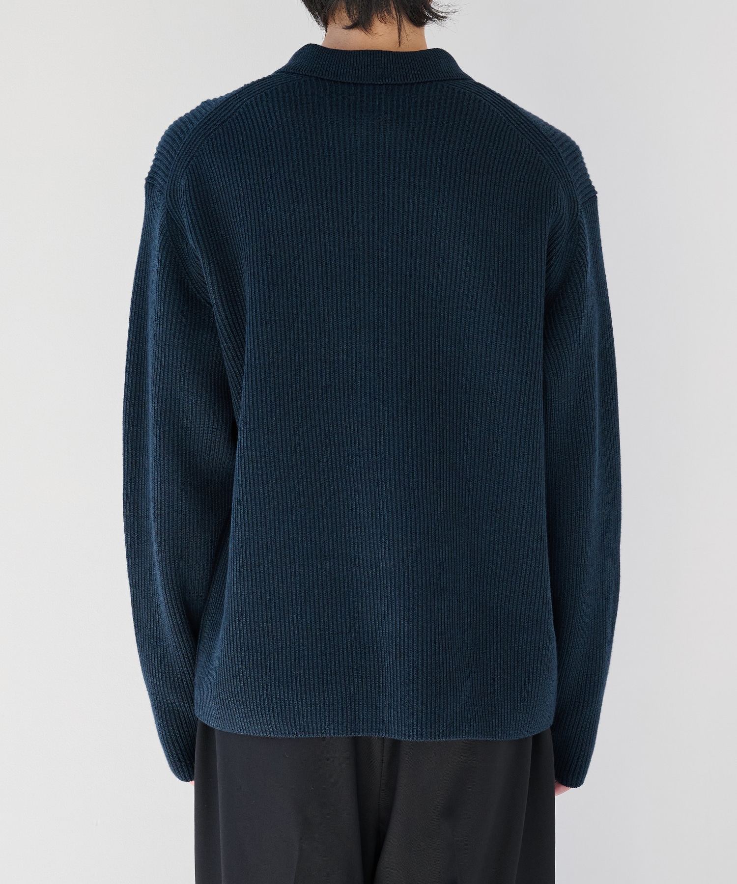 SOLID WOOL RIB POLO ZIP UP CARDIGAN BATONER