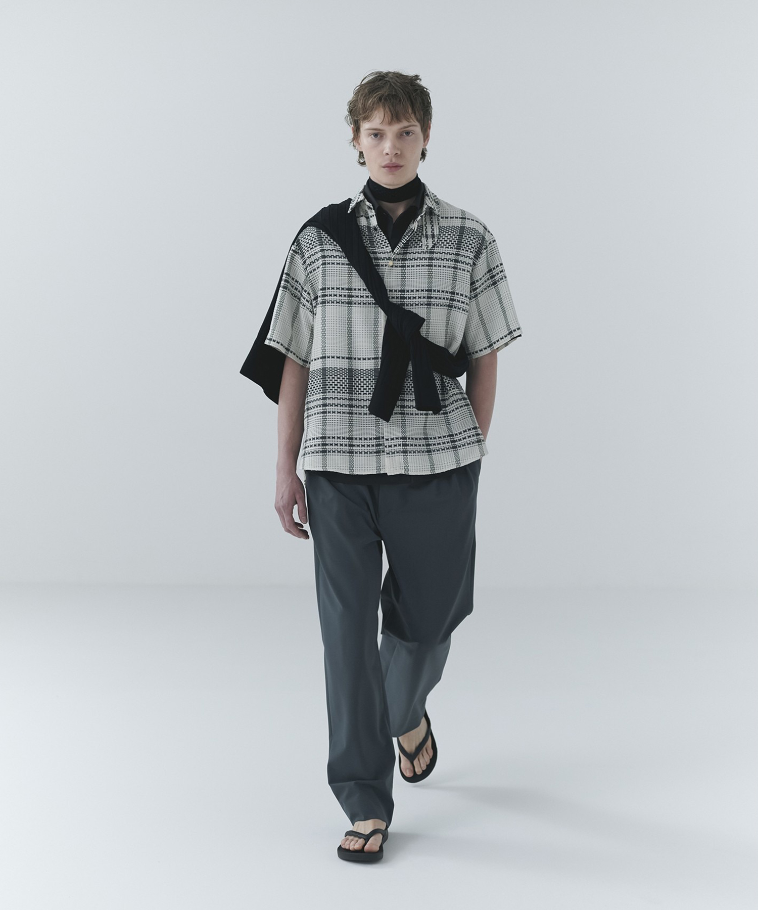 Sheer Tile Check Chin Tab Short Sleeve Shirt CULLNI