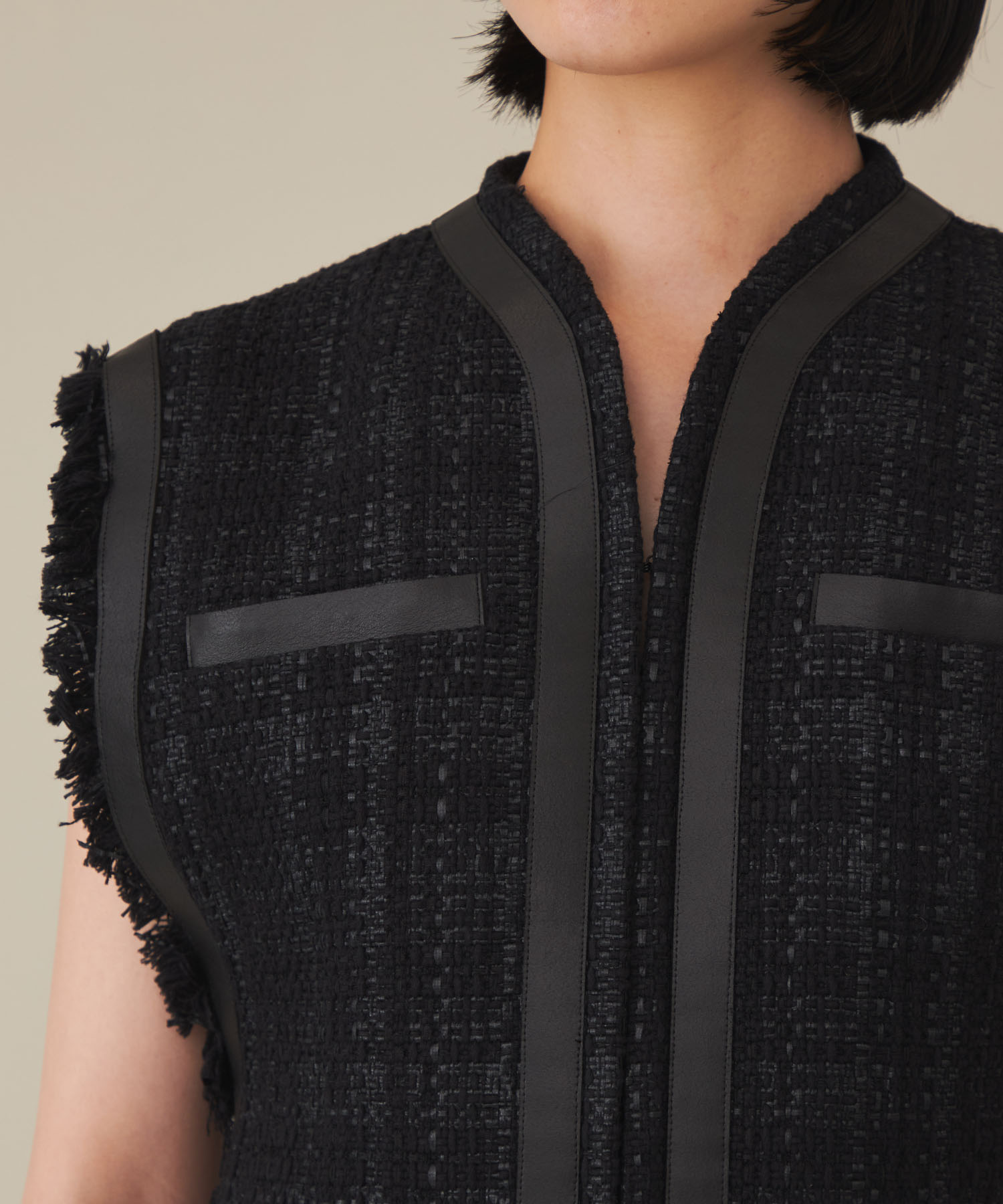 Crafted Tweed Long Vest(1 BLACK): Mame Kurogouchi: WOMENS