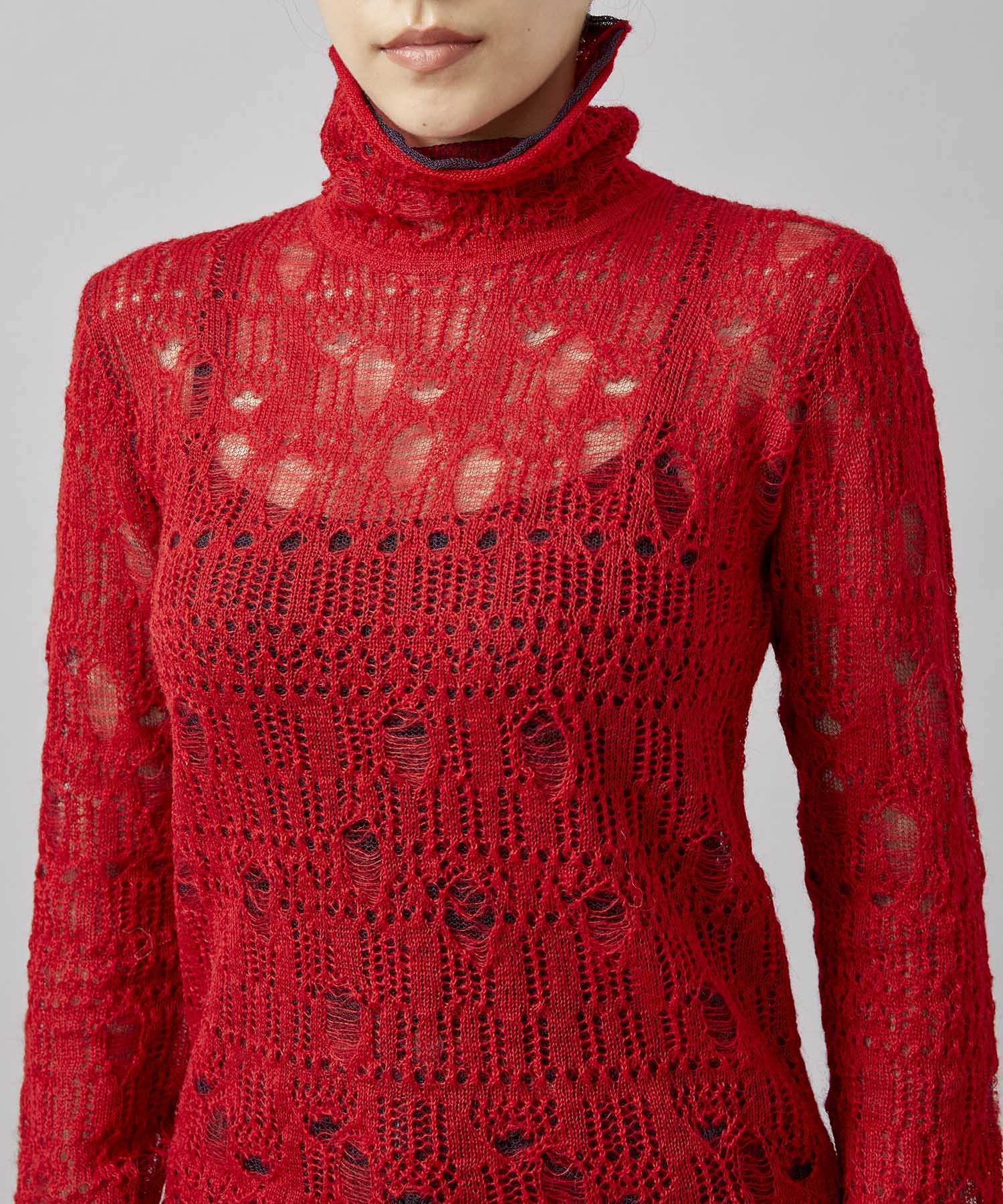 mohair lace knitting high neck pullover｜STUDIOUS