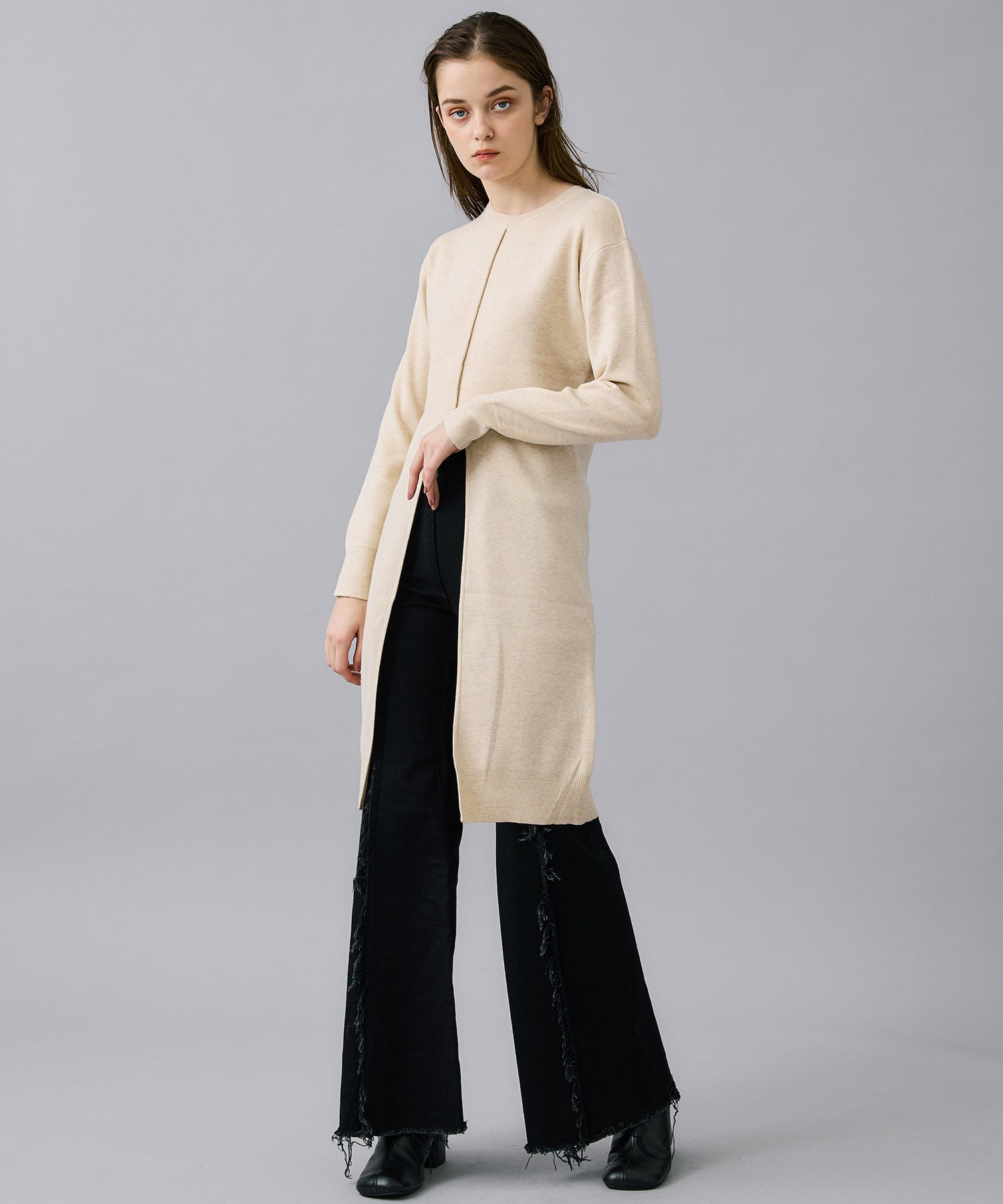 MILITARY SLIT LONG KNIT TOPS(1 IVORY): CLANE: WOMENS｜ STUDIOUS