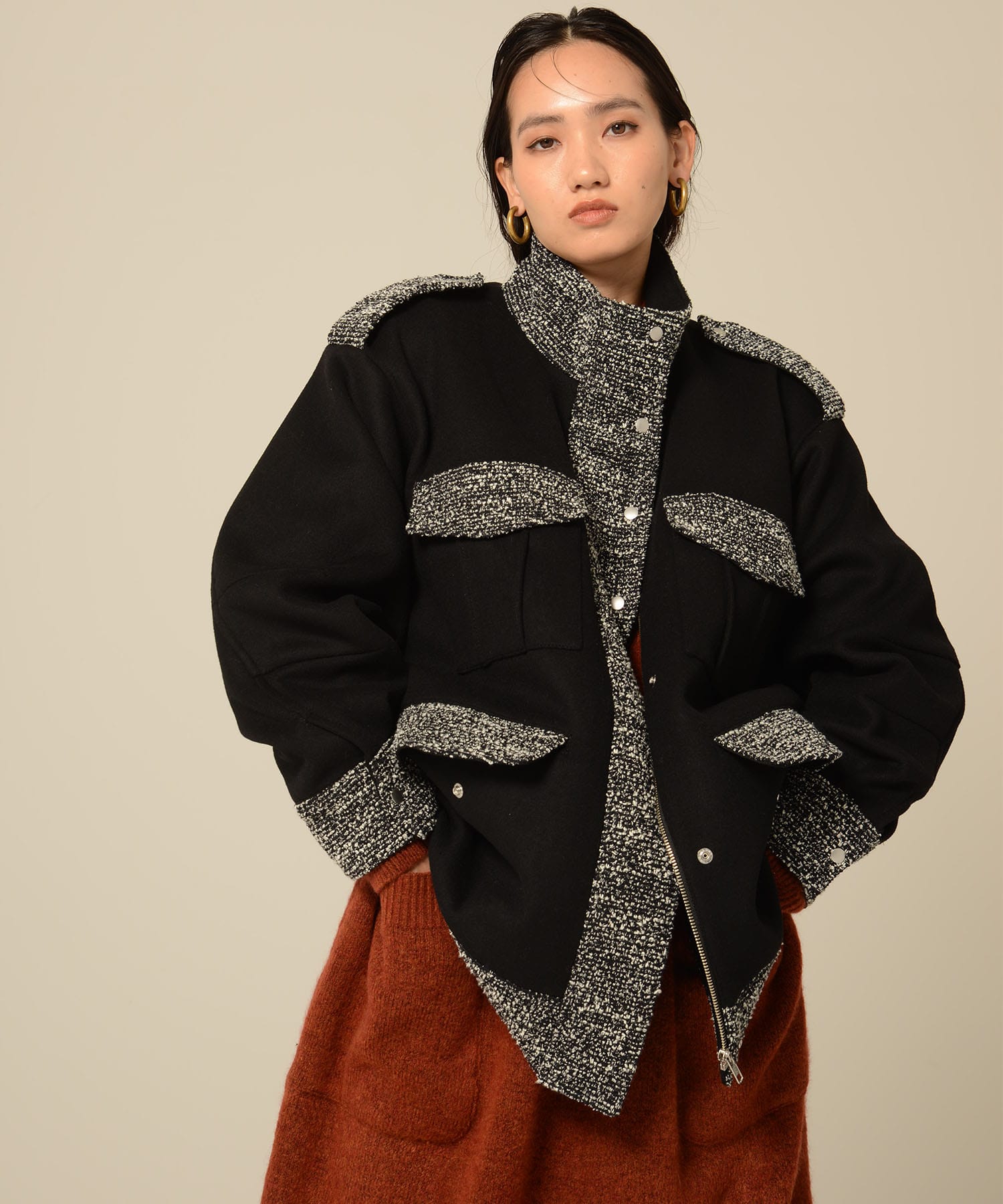 スタンドカラーツイードブルゾン MATURED