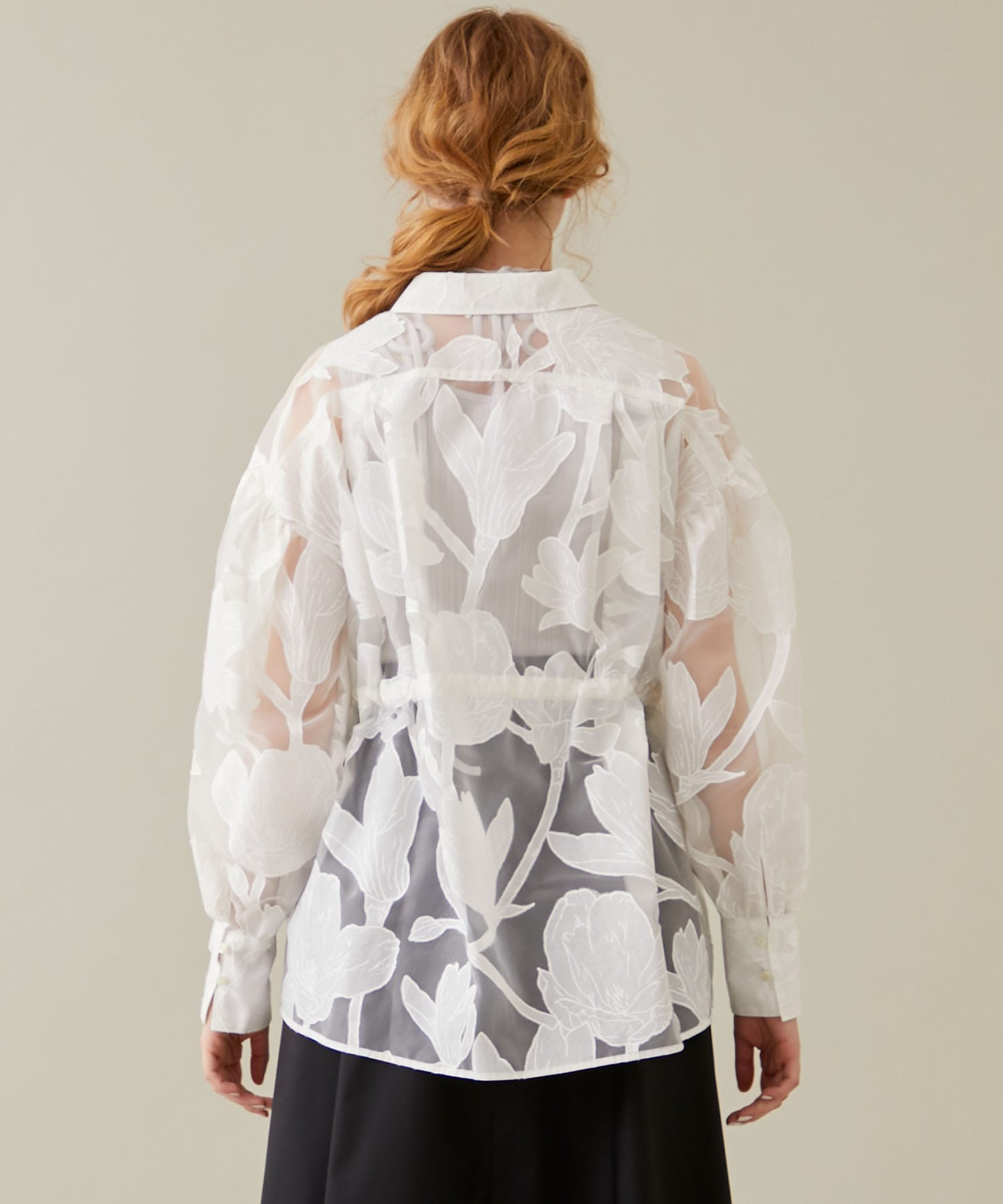 Washi Flower Gather Shirt(2 WHITE): EBONY: WOMENS｜ STUDIOUS