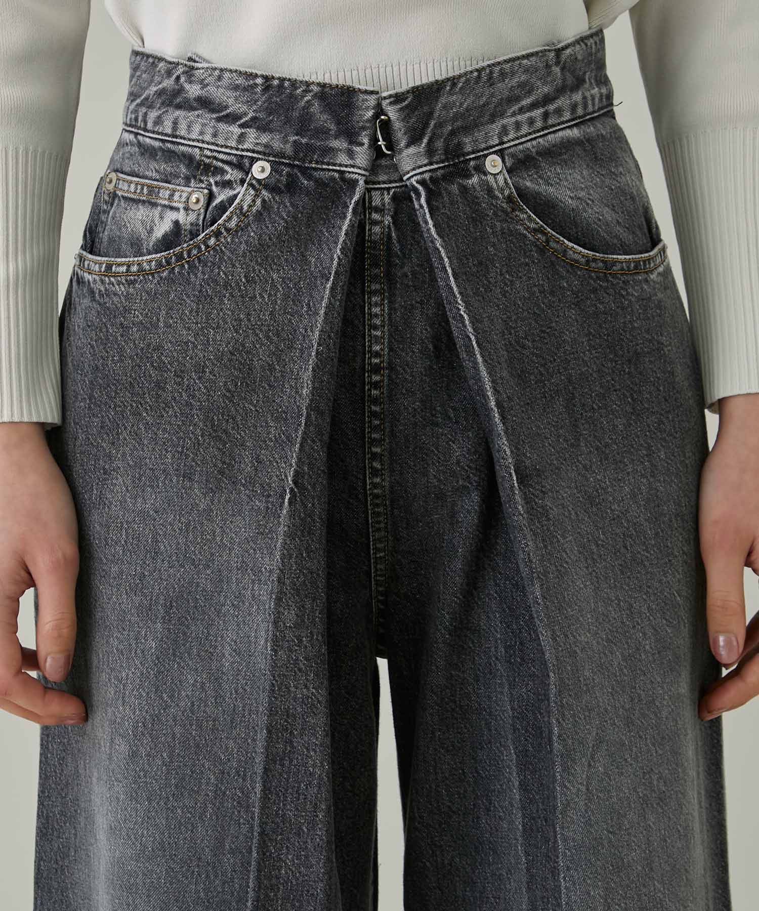 WASHED DENIM WIDE PANTS (SHORT LENGTH)