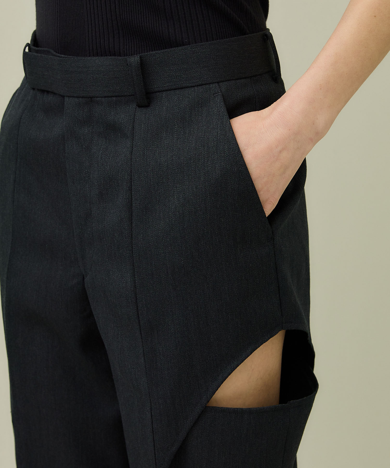 WOOL GABARDINE HOLLOWED OUT TROUSERS