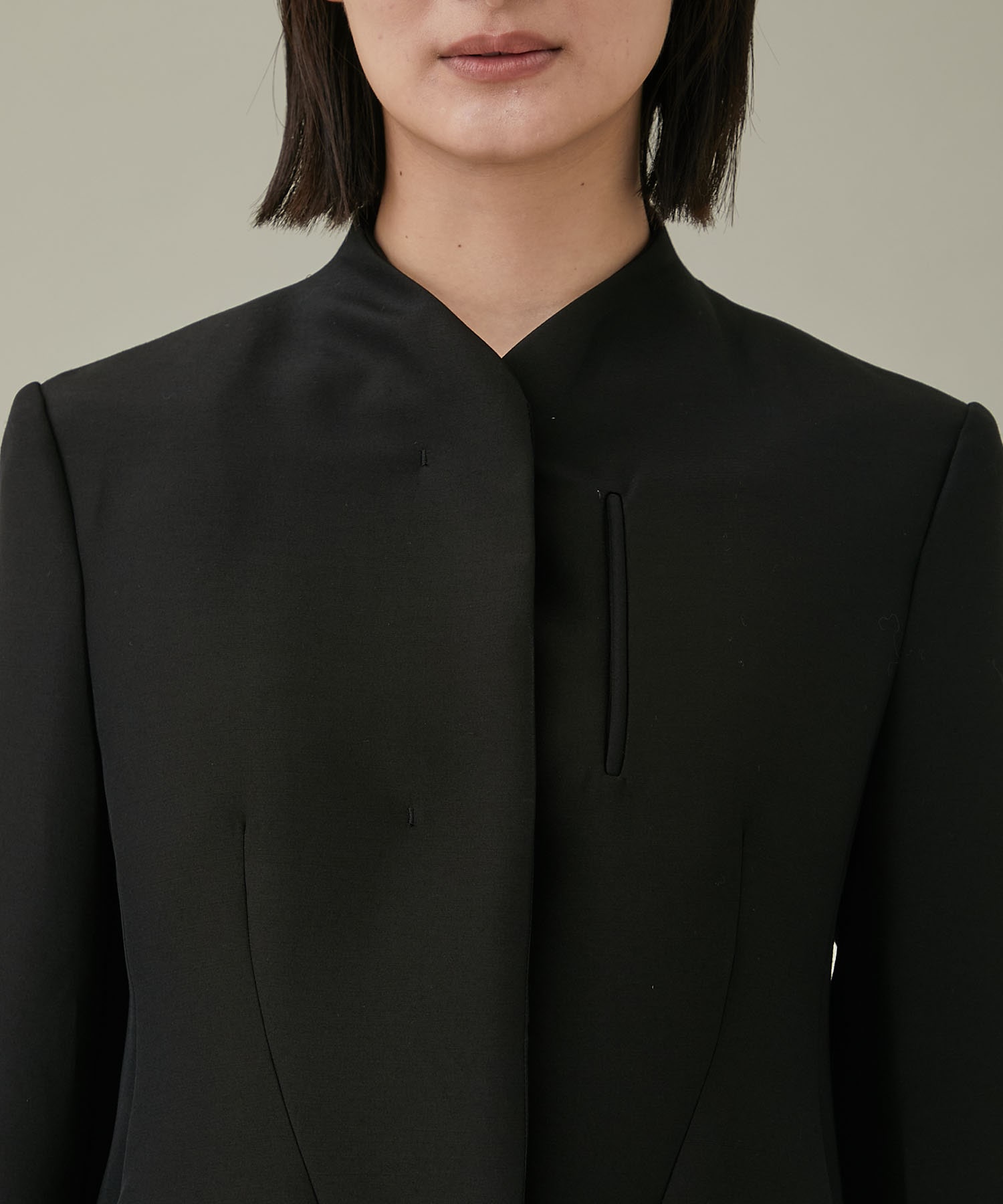 Silk Wool Double Stand Collar Jacket(1 BLACK): Mame Kurogouchi