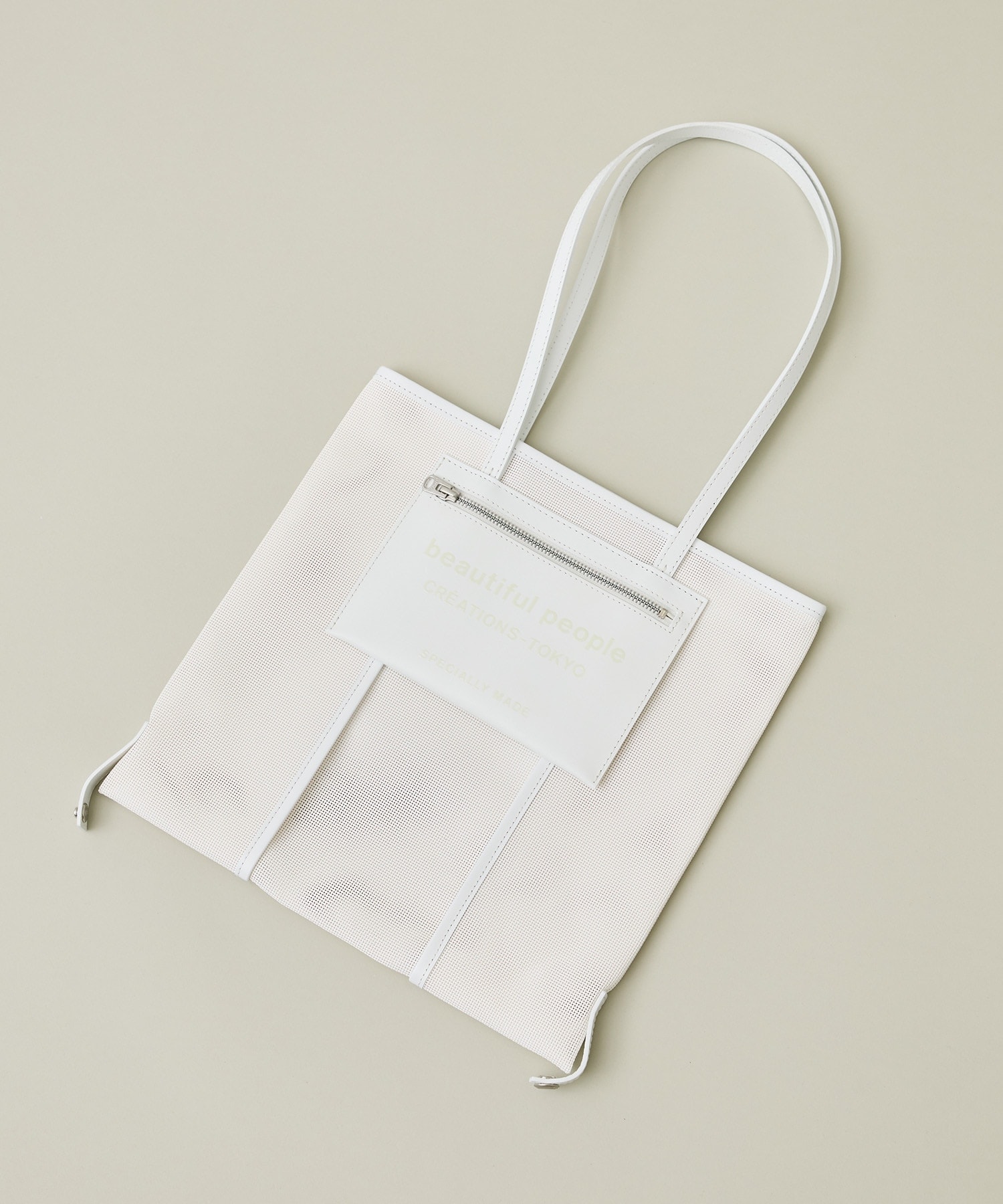 mesh lining logopocket tote bag M(FREE WHITE): beautiful people 