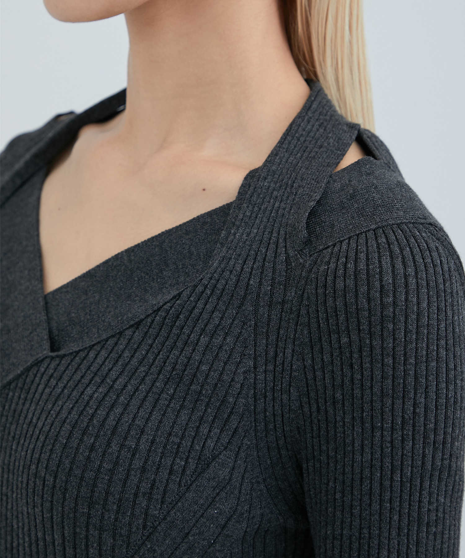 Design Neck Knit Dress(1 DARK GREY): STUDIOUS: WOMENS｜ STUDIOUS