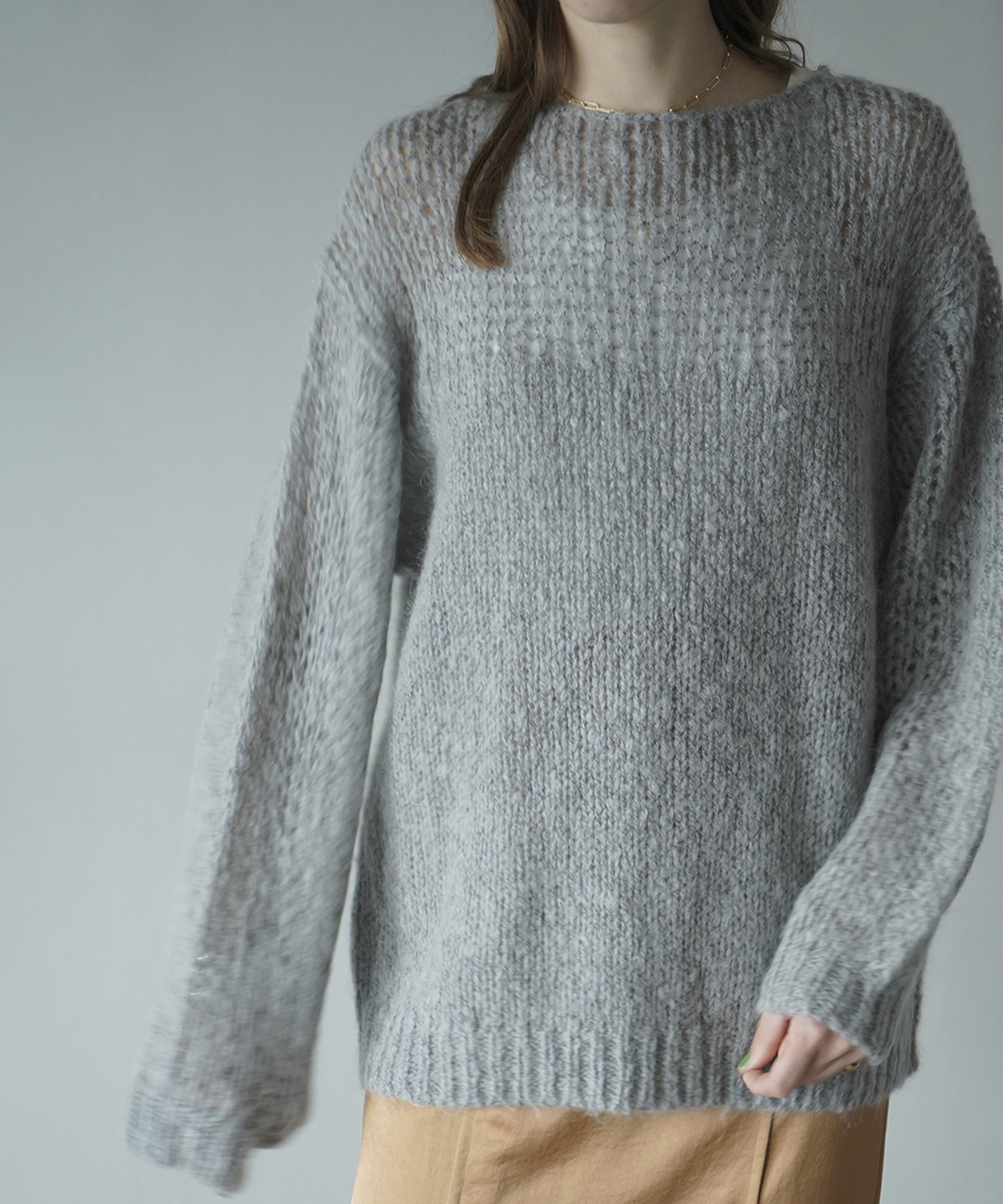 HALF SHEER LOOSE MOHAIR KNIT TOPS(1 GREY): CLANE: WOMENS