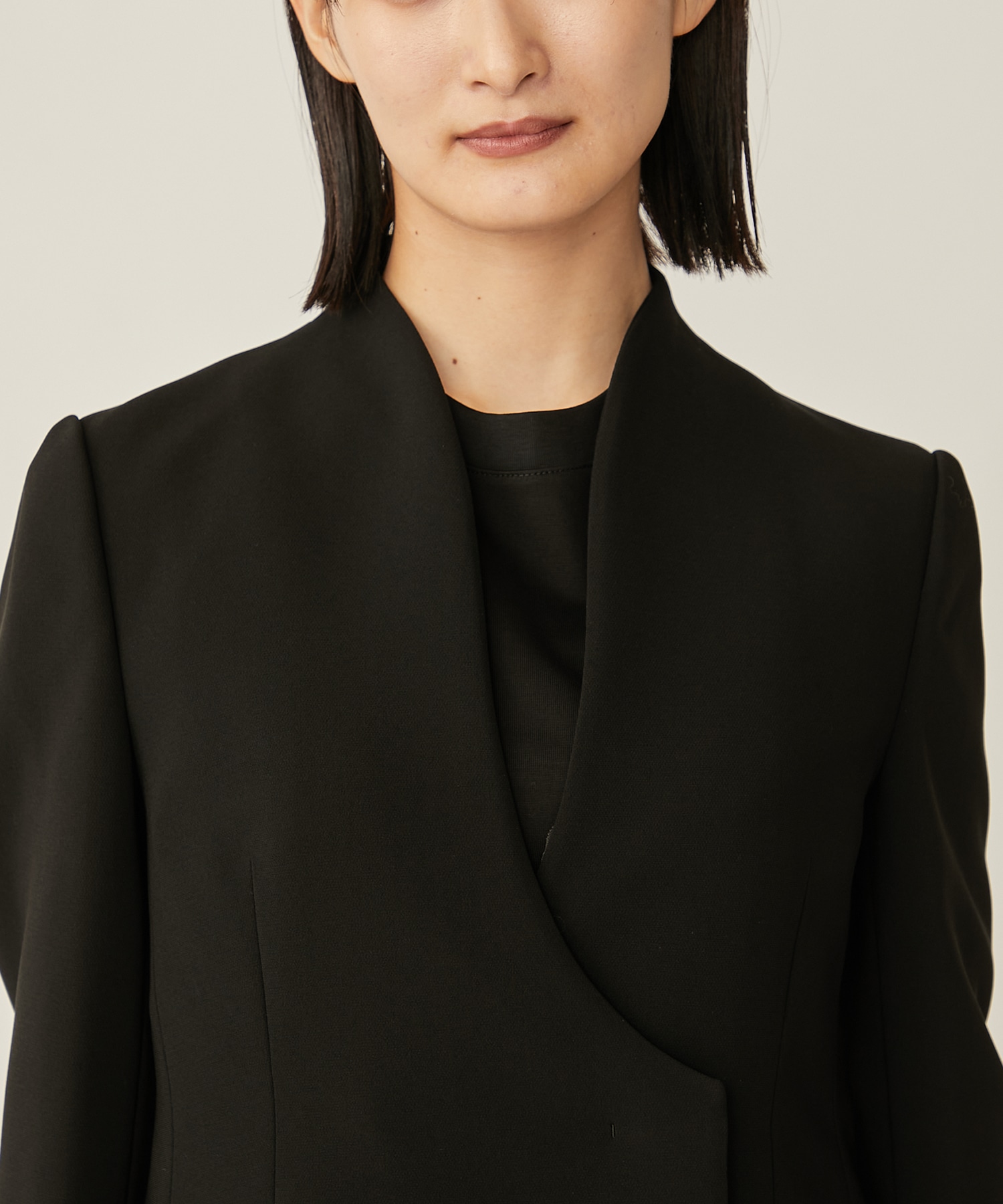 Collarless Double Breasted Suit Jacket(1 BLACK): Mame Kurogouchi