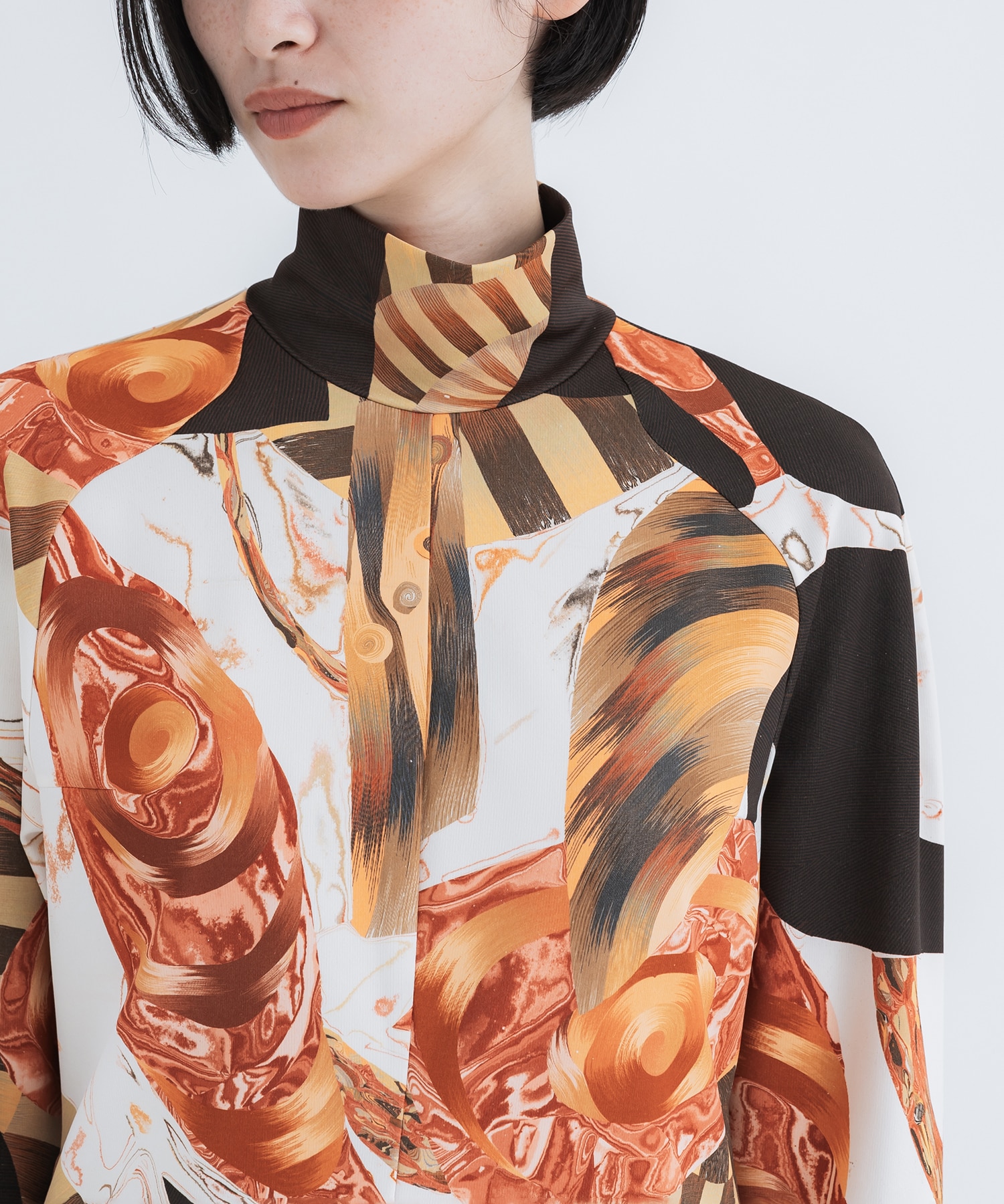 Marble Print High Neck Jersey Top(1 WHITE): Mame Kurogouchi