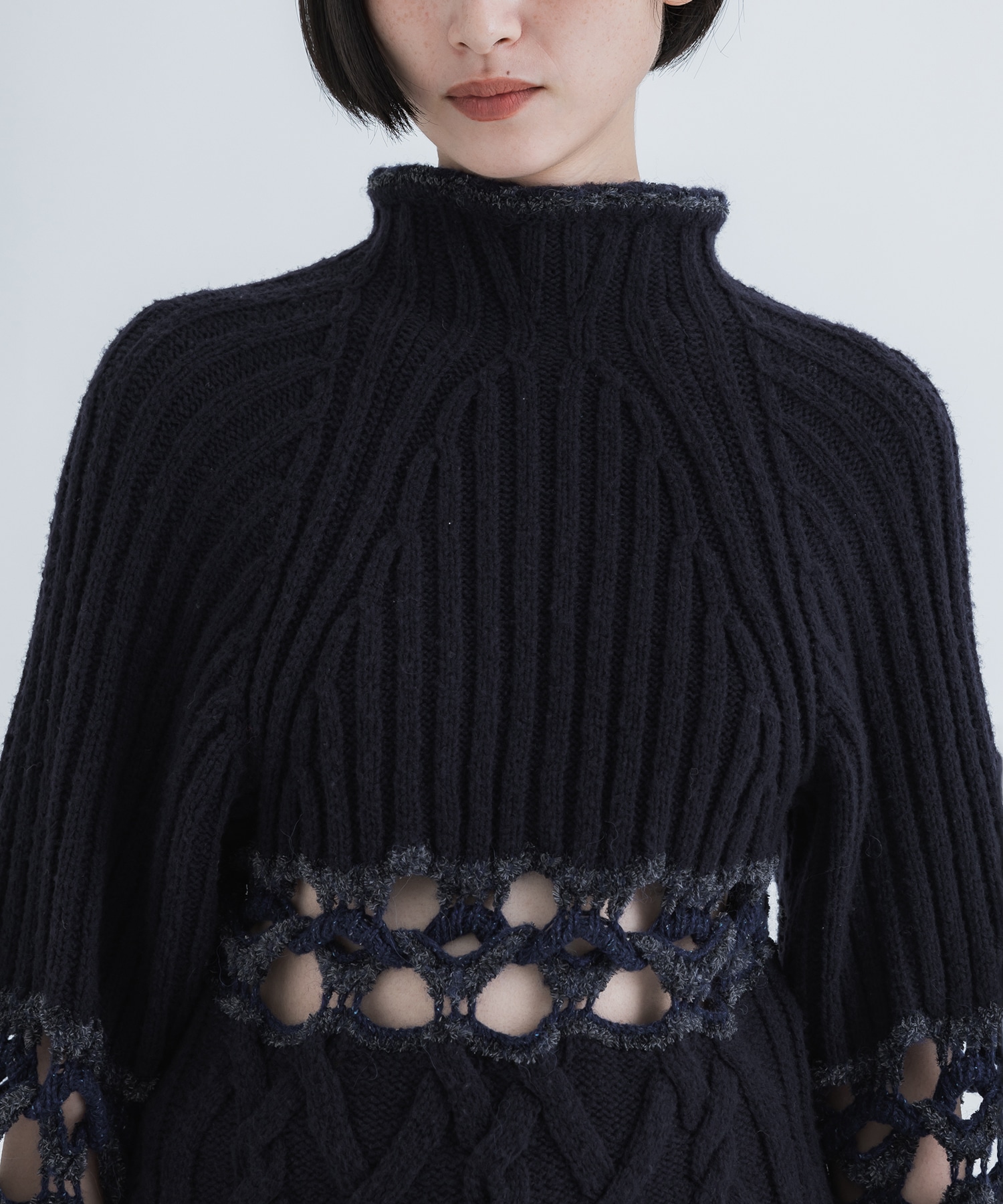 Basket Pattern Combination Knitted Pullover Mame Kurogouchi