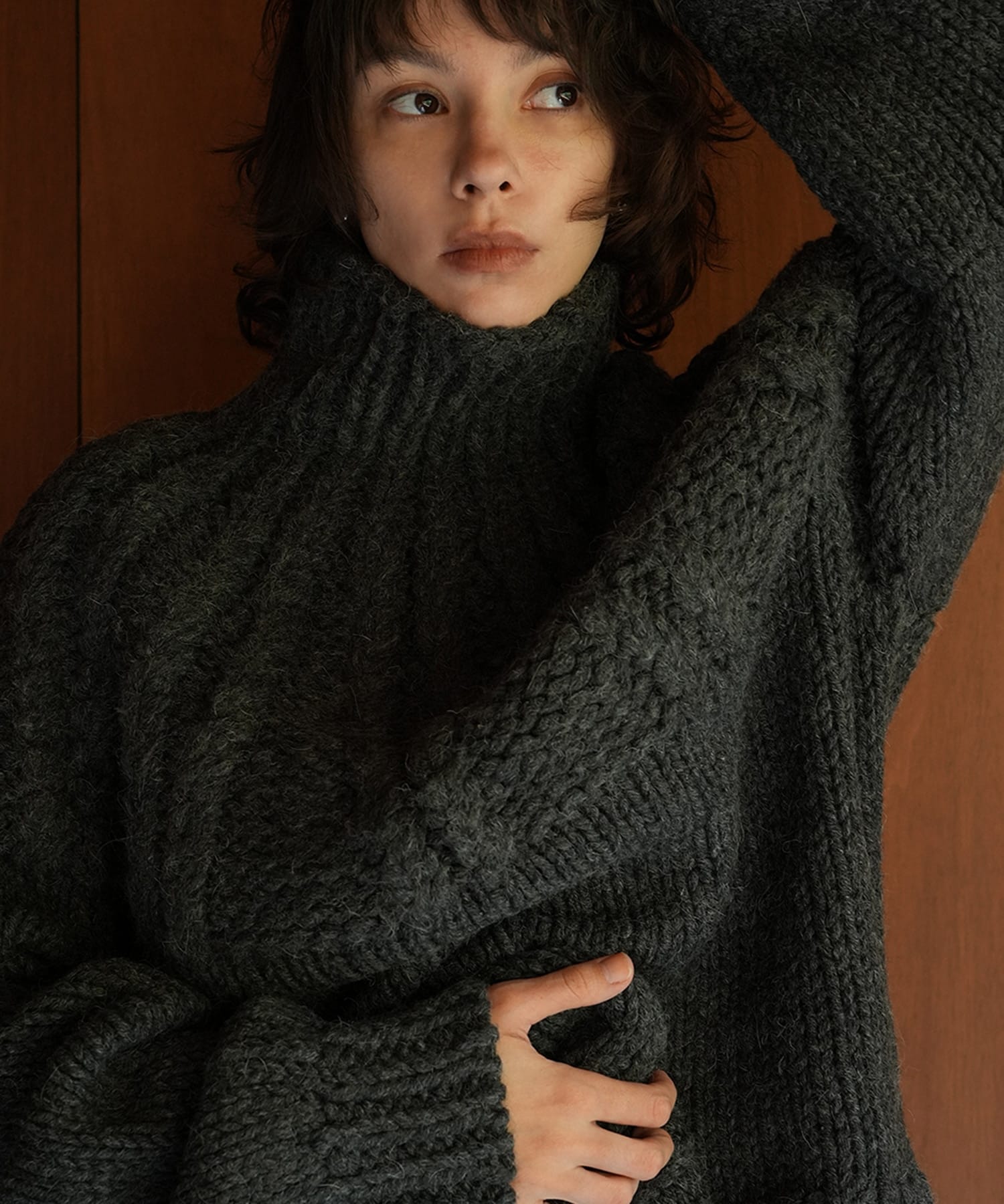 CHUNKY CABLE HAND KNIT TOPS(1 GREY): CLANE: WOMENS｜ STUDIOUS