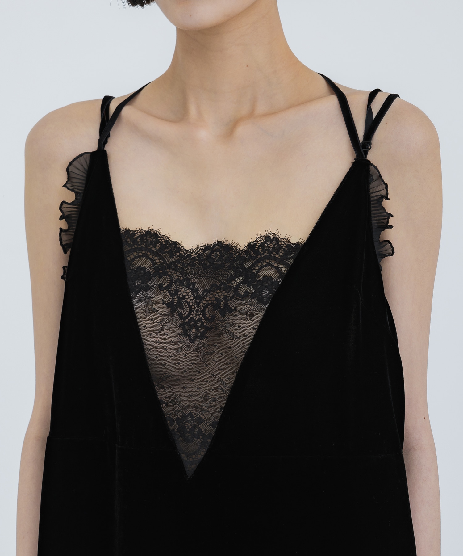 別注 black lace velour camisole dress tanakadaisuke