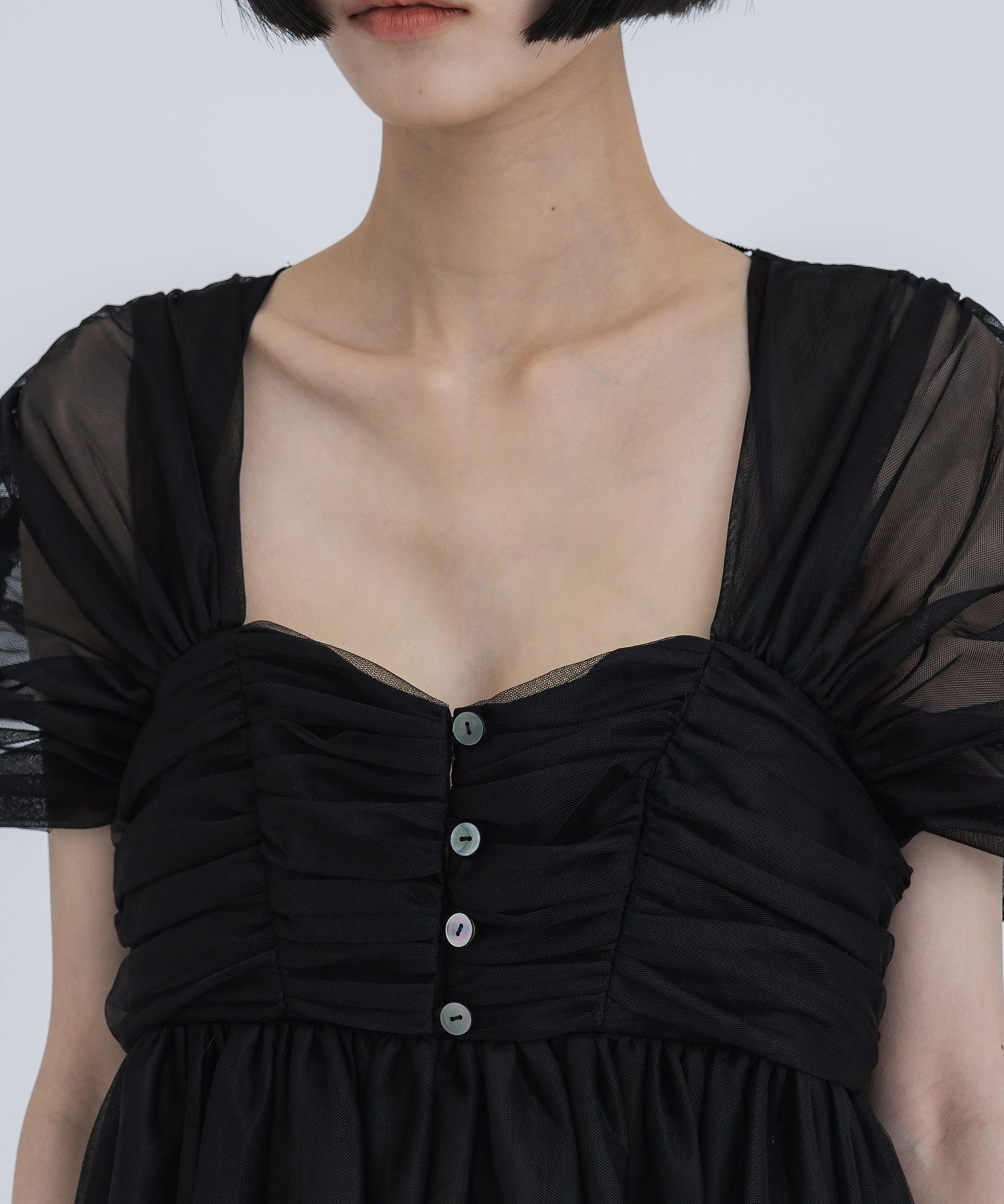 OPEN-BACK GATHERED TULLE TOP(1 BLACK): FETICO: WOMENS｜ STUDIOUS 