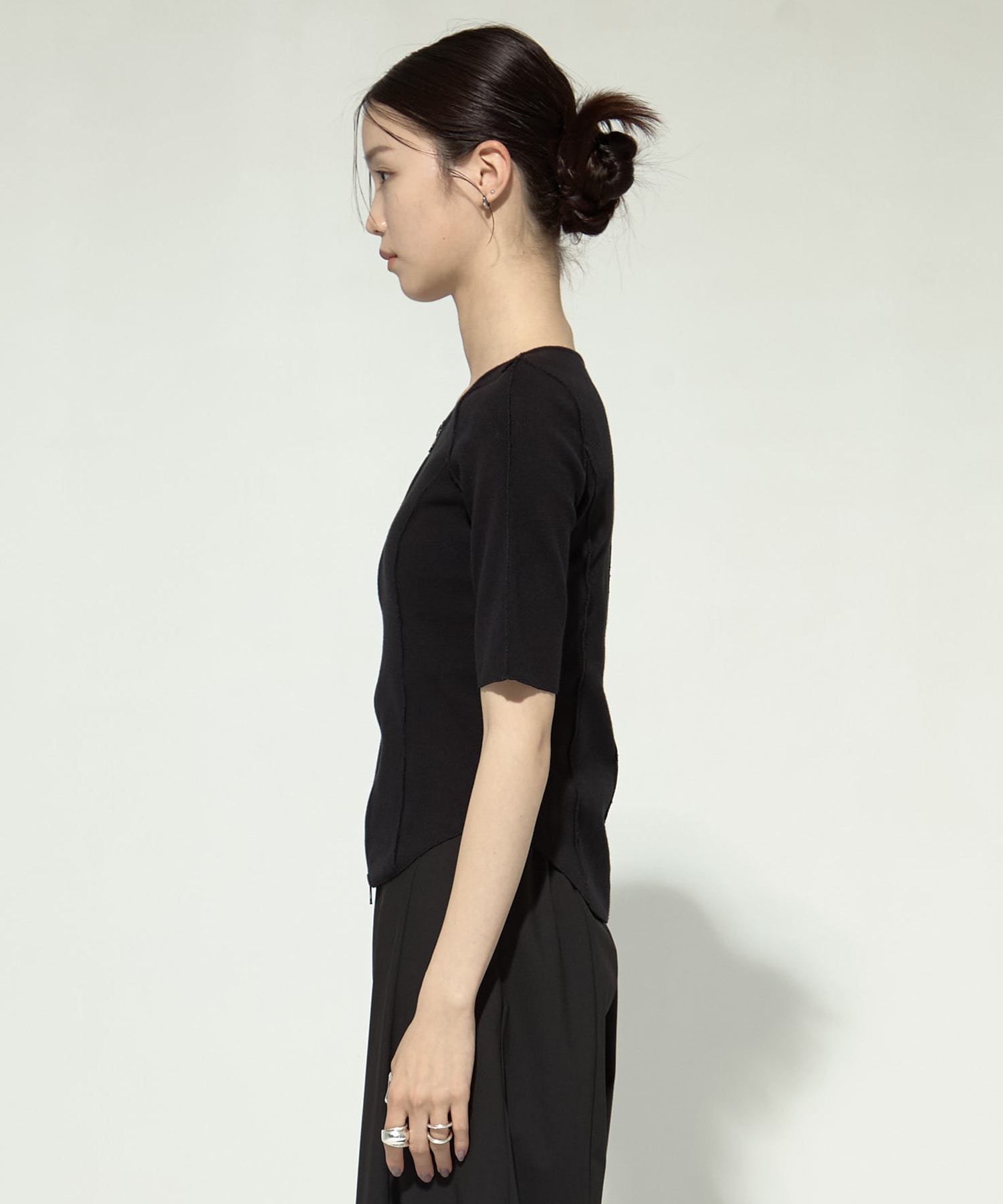 Half Sleeve Zip Up Rib Top STUDIOUS