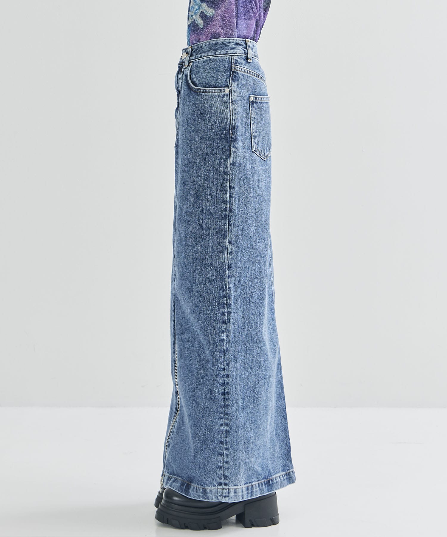 WASHED DENIM ZIPPED LONG SKIRT JOHN LAWRENCE SULLIVAN