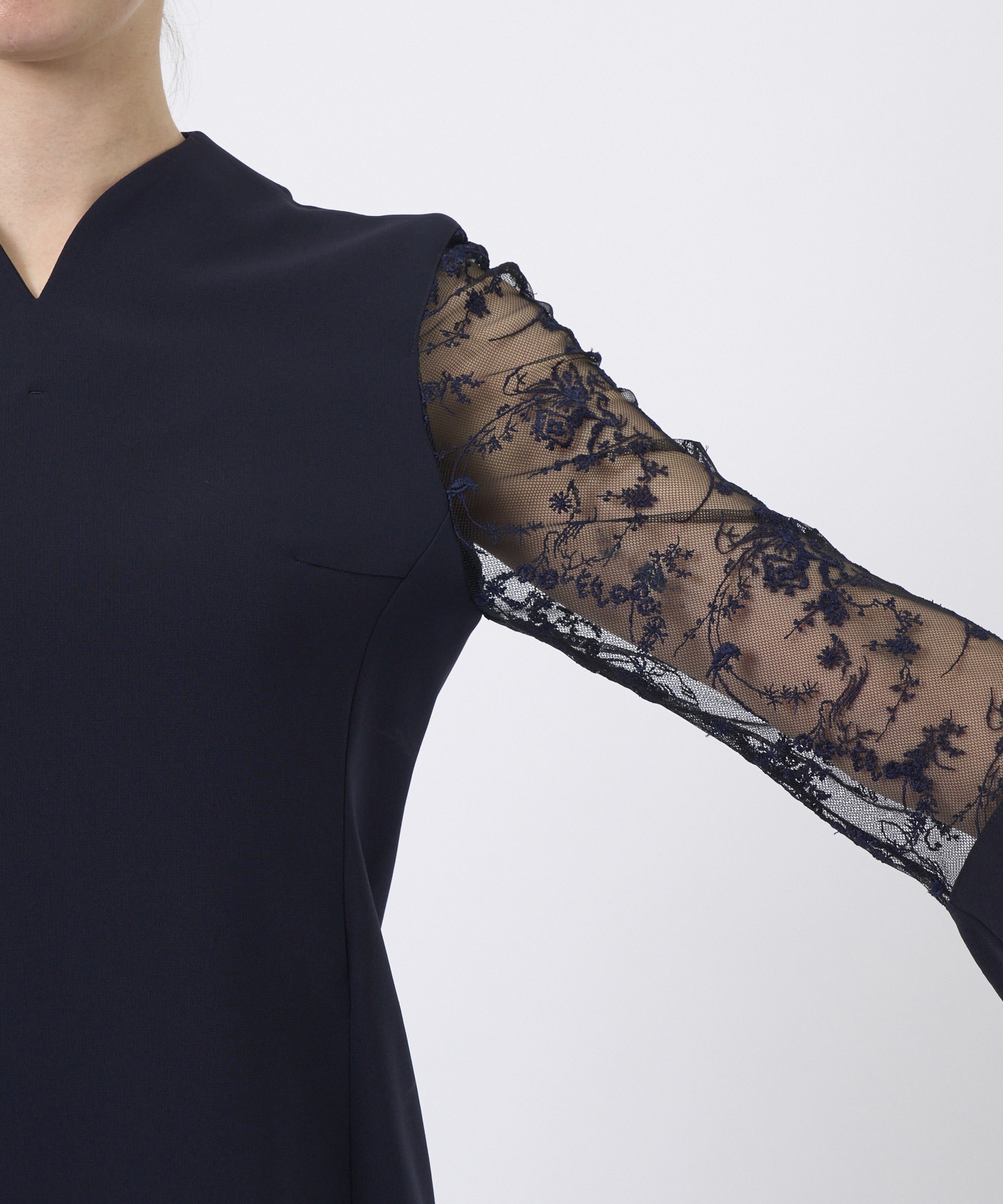 Acetate Polyester Floral Lace-Sleeve Shirt Mame Kurogouchi