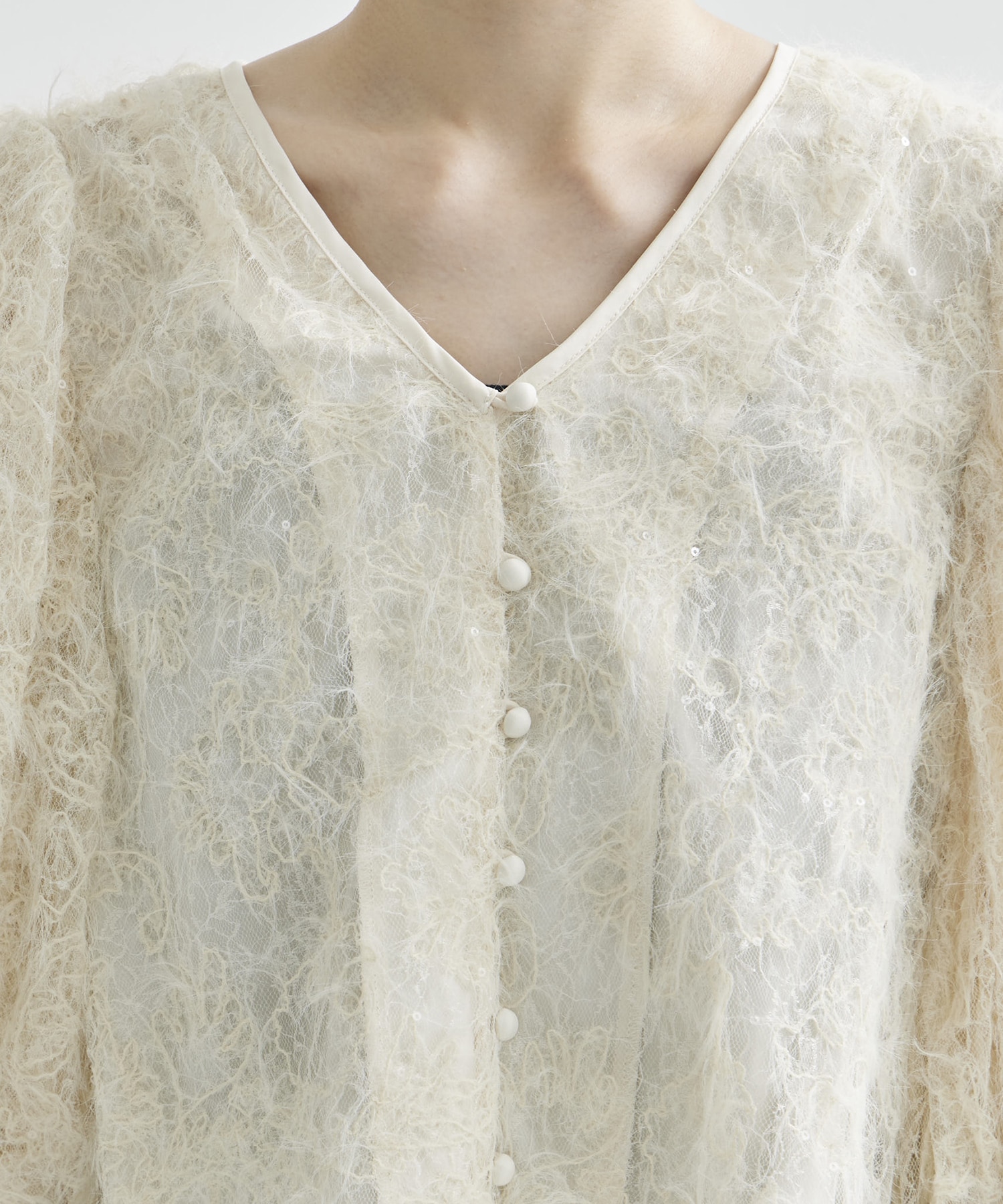 BRUSHED LACE VOLUME SLEEVE BLOUSE AMERI