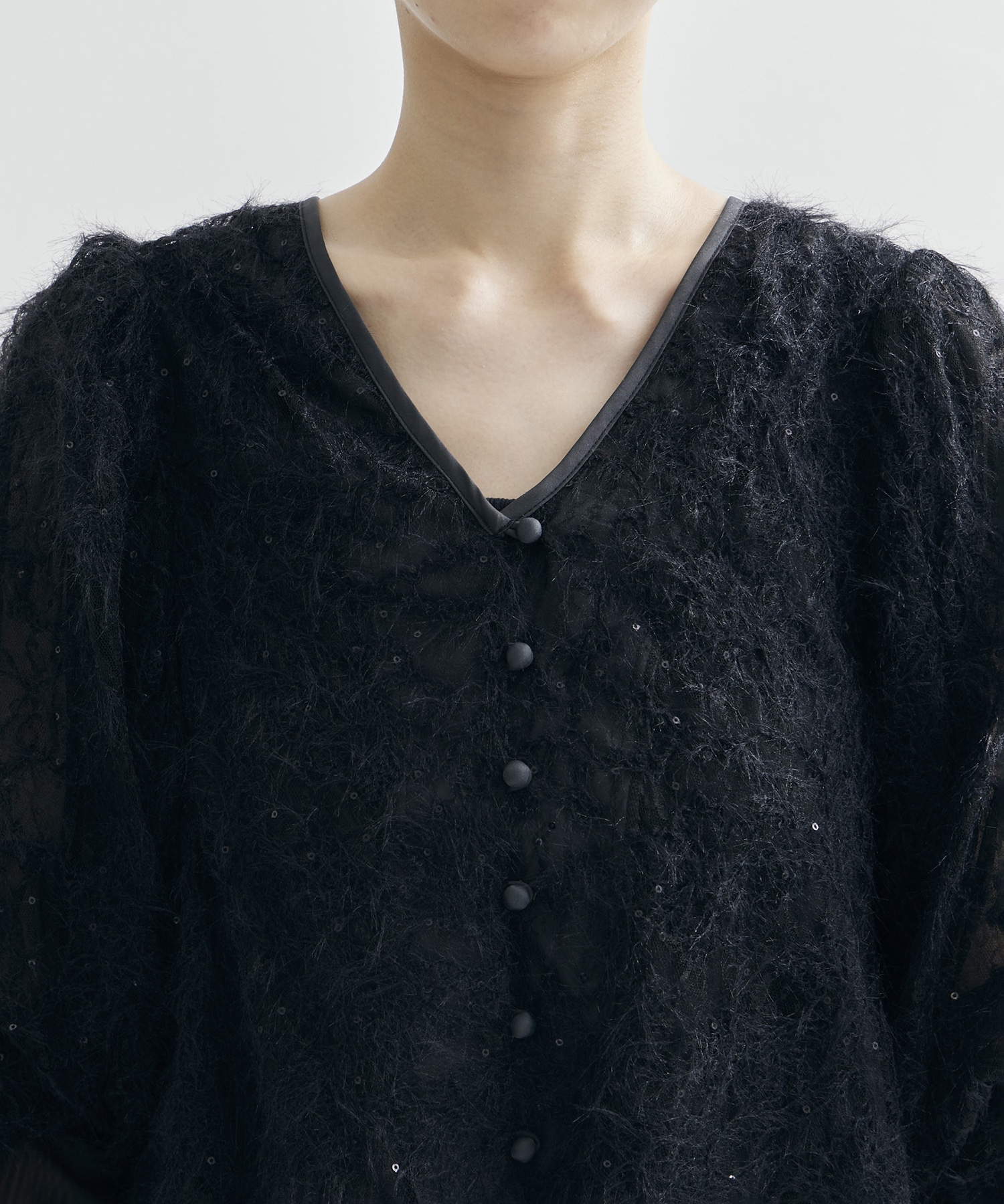 BRUSHED LACE VOLUME SLEEVE BLOUSE AMERI