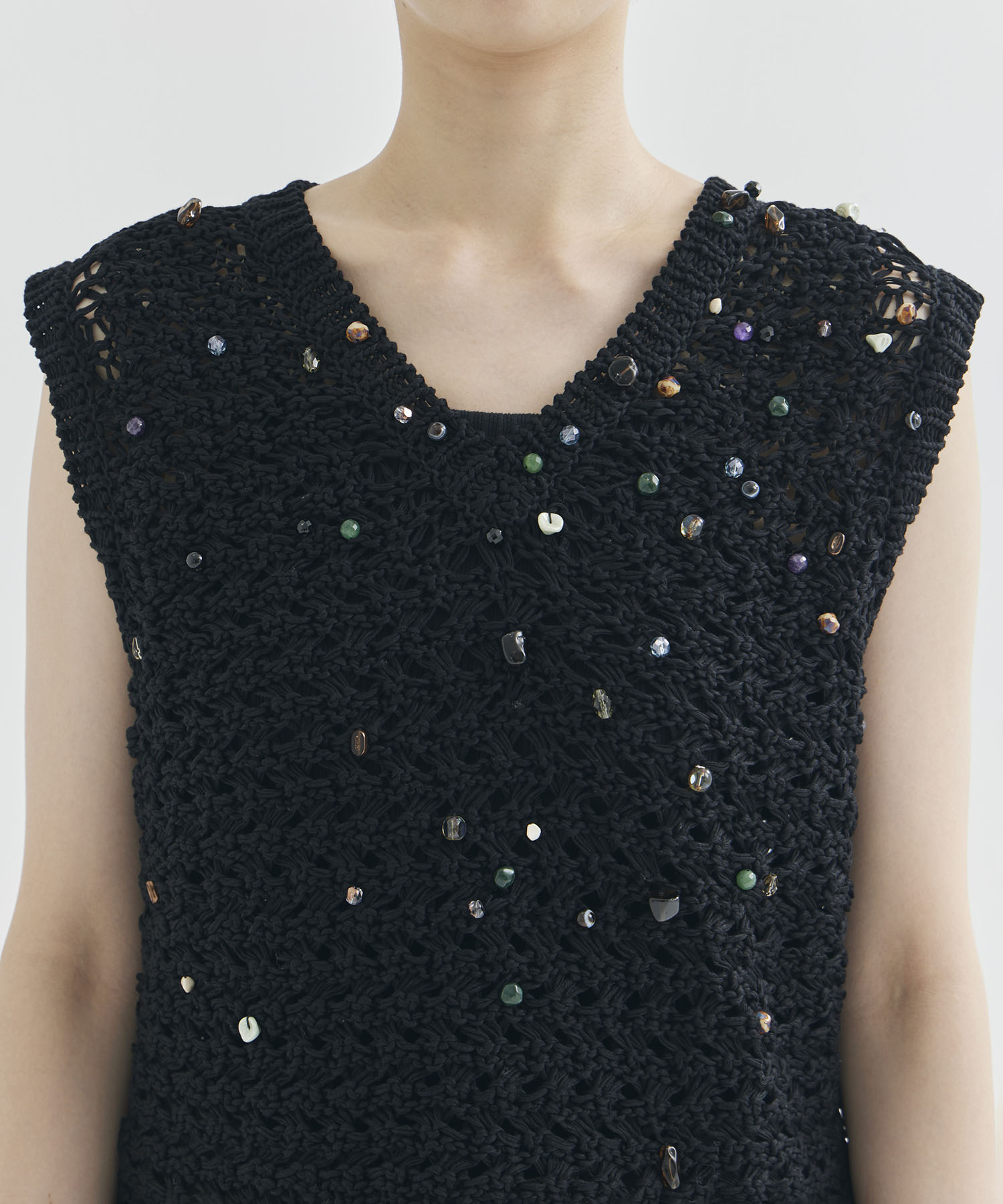 Gerda glass beads&ores knit PO BK AKIRANAKA