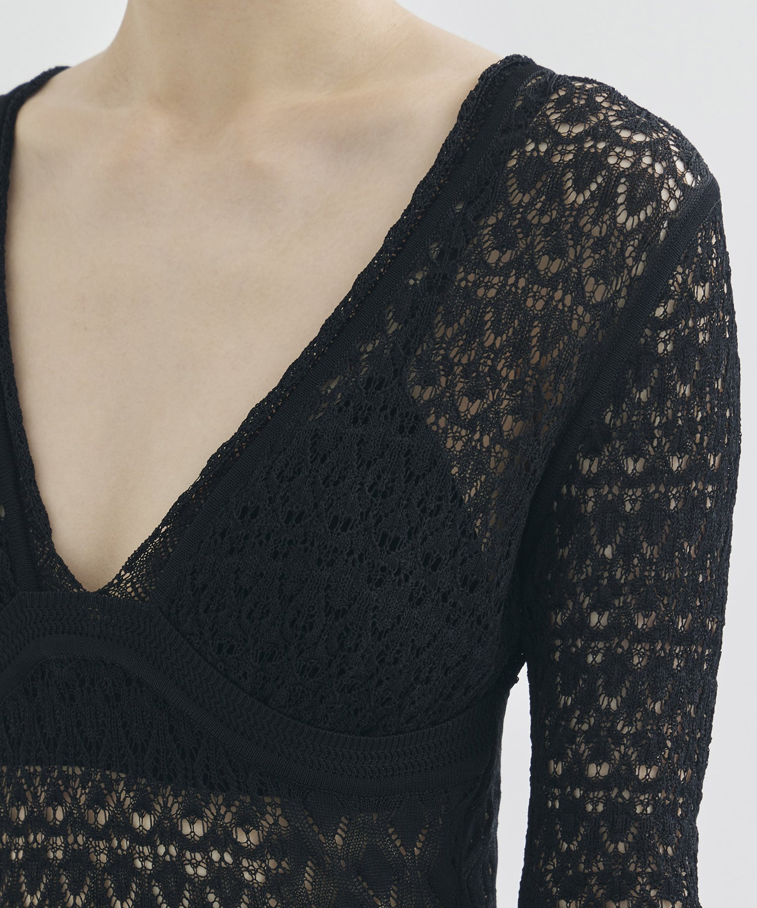 LACE KNIT V-NECK BODYSUITS FETICO