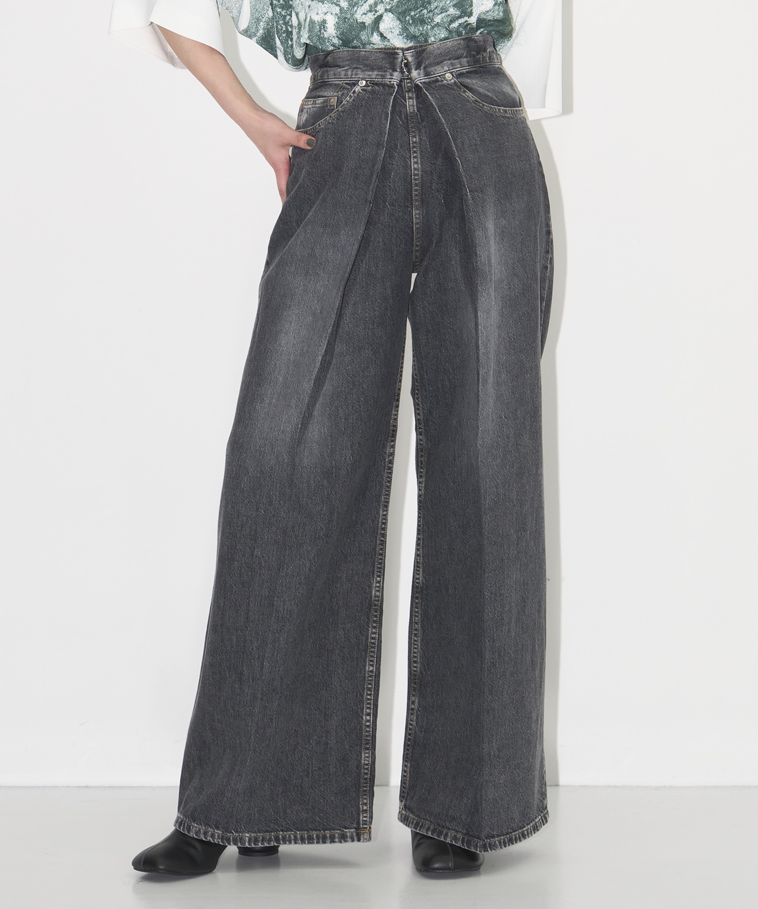 WASHED DENIM WIDE PANTS (SHORT LENGTH) JOHN LAWRENCE SULLIVAN