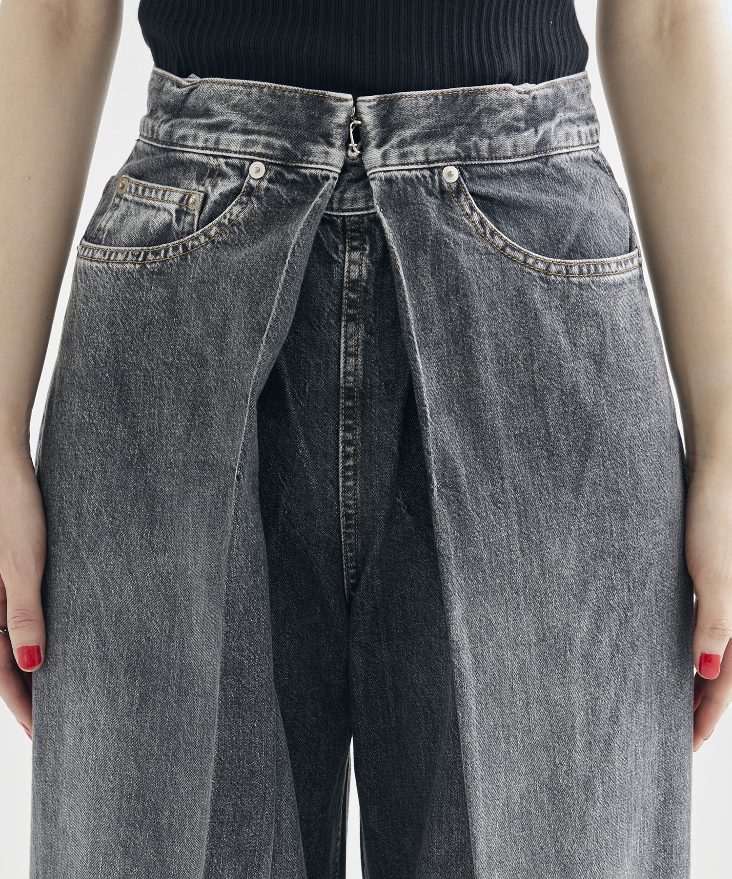 WASHED DENIM WIDE PANTS (SHORT LENGTH) JOHN LAWRENCE SULLIVAN