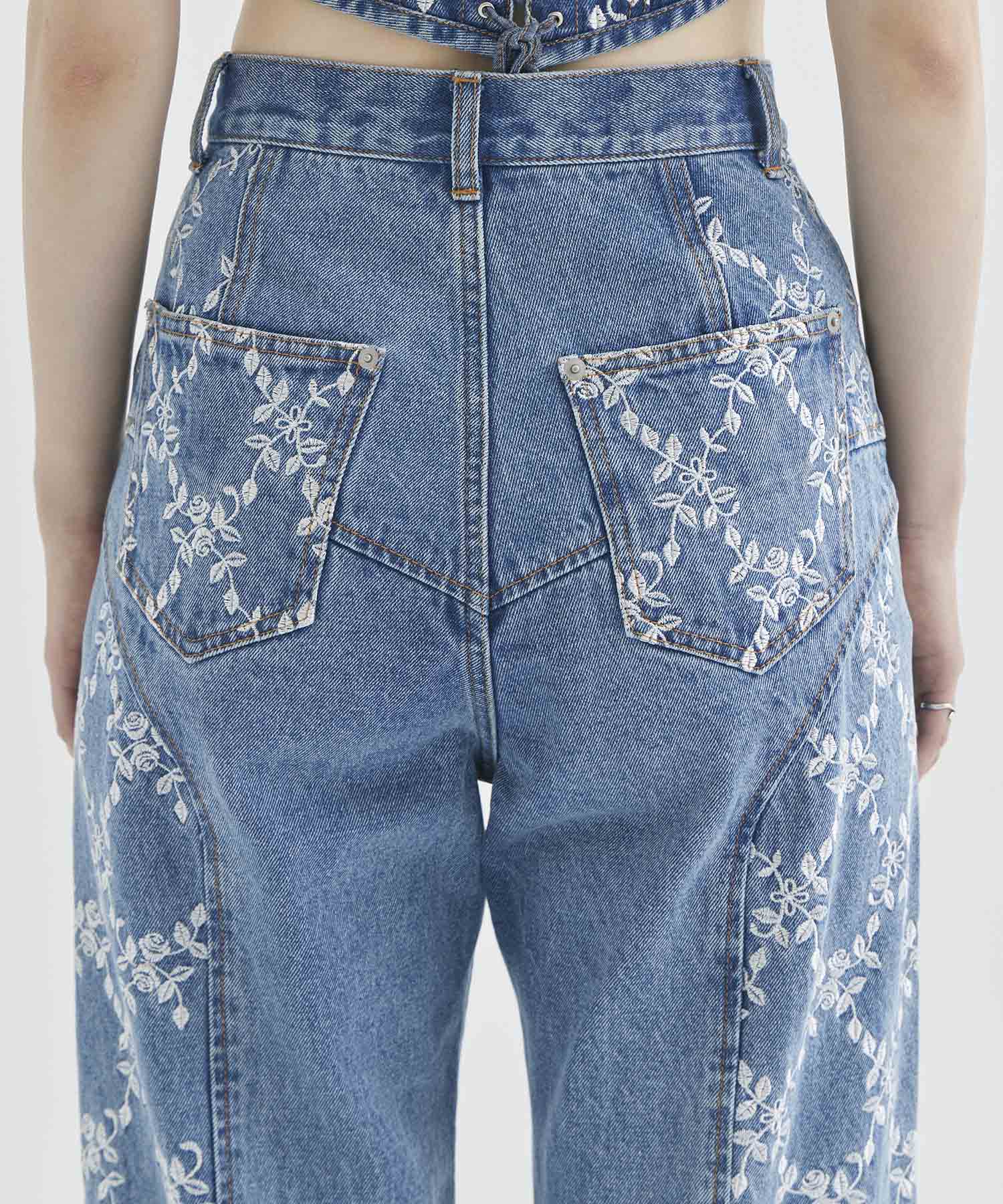 FLOWER EMBROIDERED WIDE JEANS FETICO